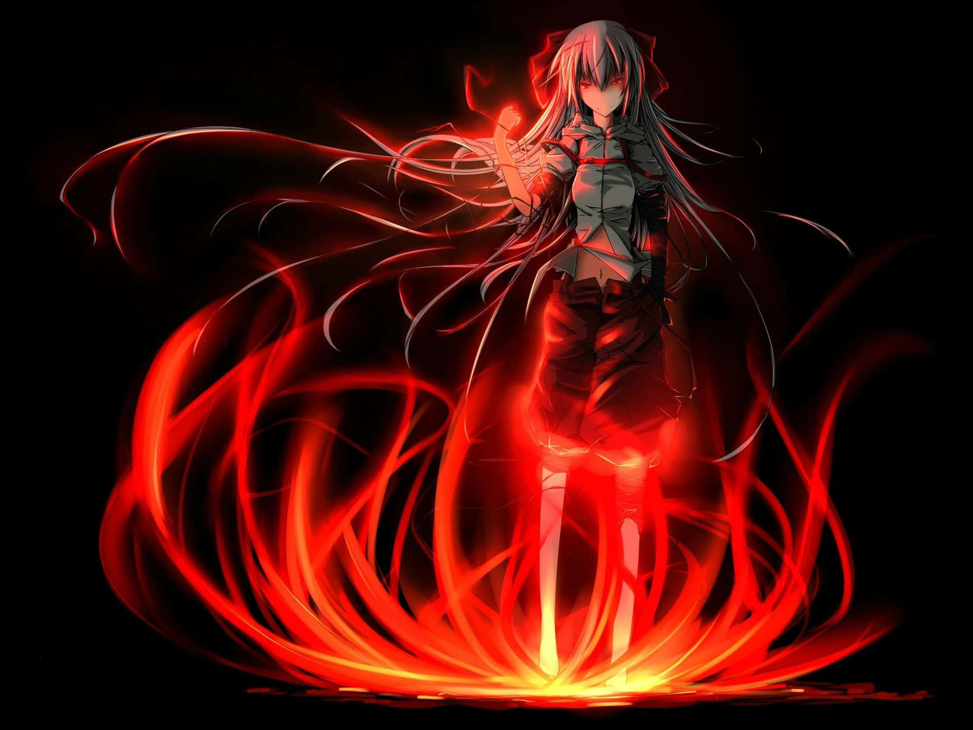 En pige med langt hår står foran ildflammer Wallpaper