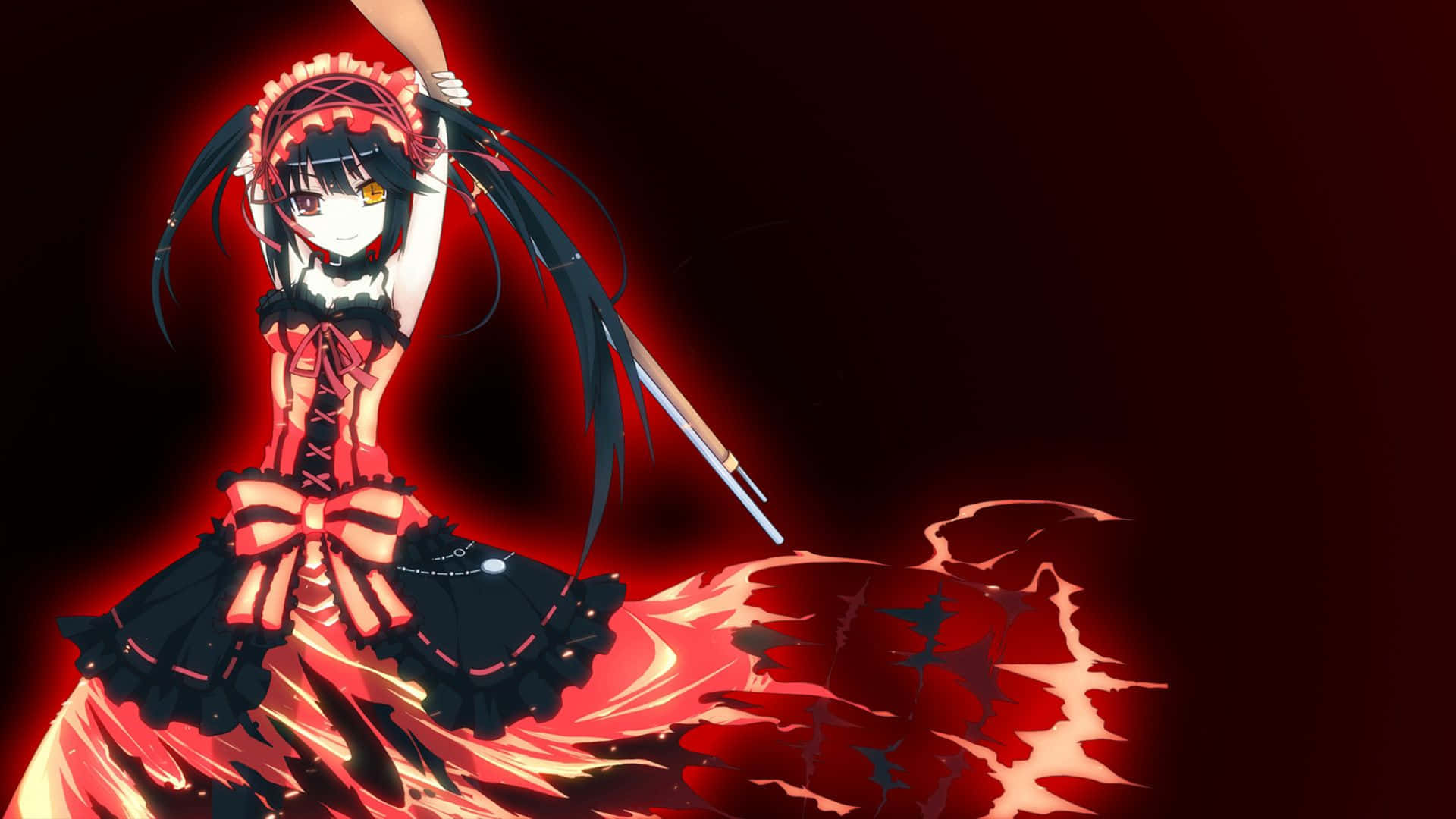A mysterious anime drawing of a silhouette in a black and red colour scheme Wallpaper