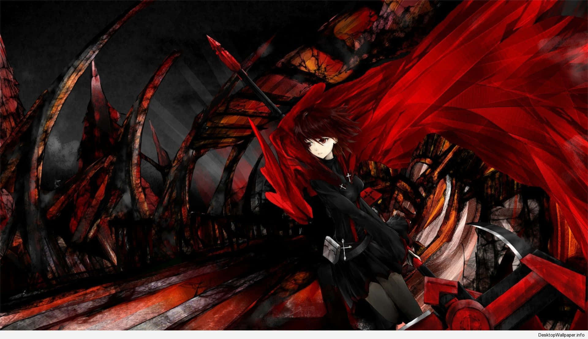 Vibrant Red and Black Anime Scene Wallpaper
