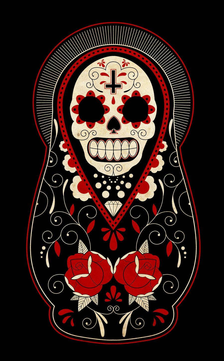 Black And Red Day Of The Dead Skull