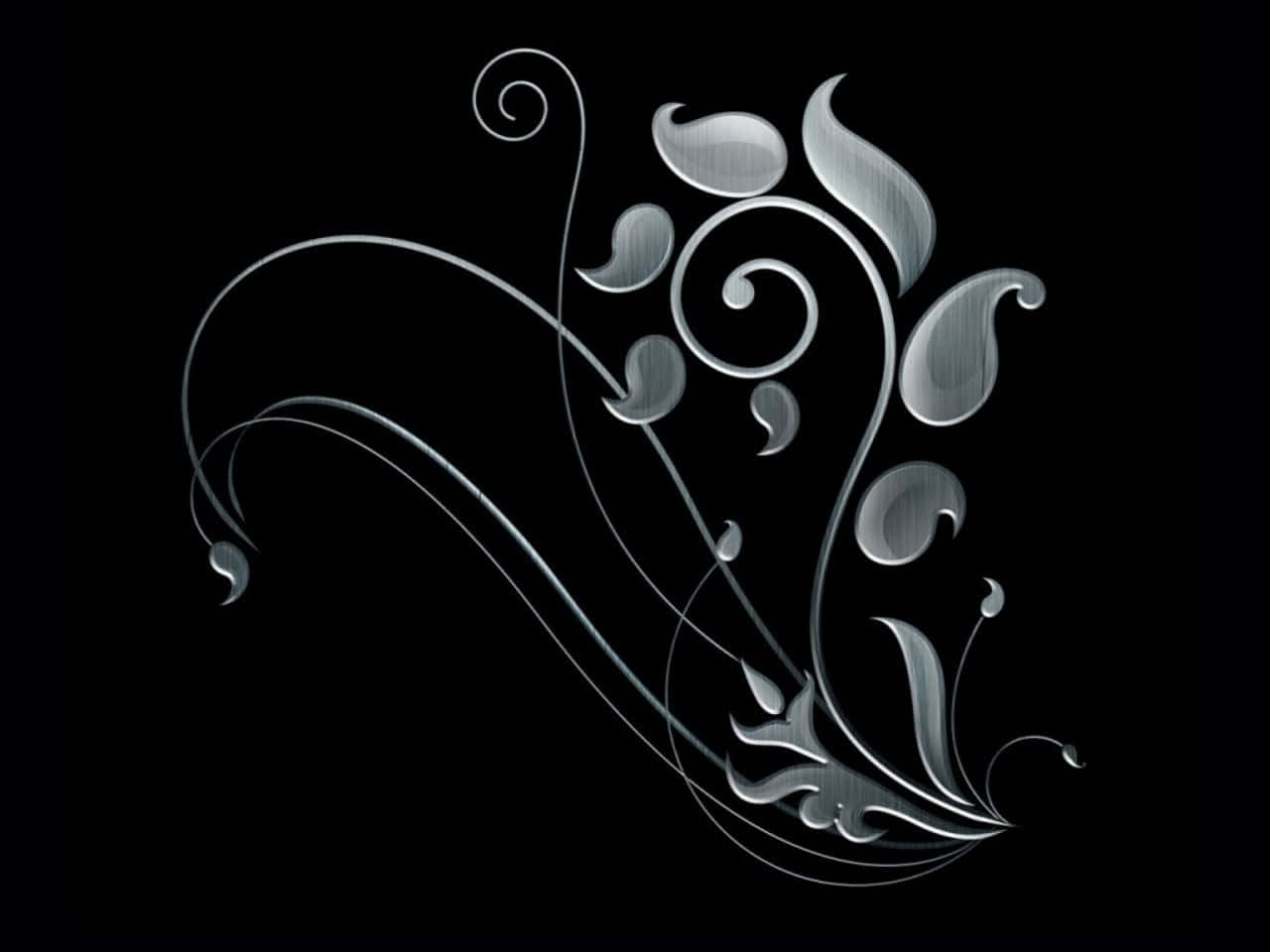 A Silver Floral Design On A Black Background