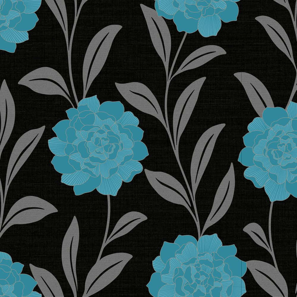 Black And Teal Floral Pattern Wallpaper