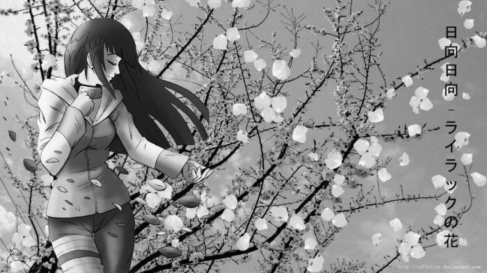 Esteticain Bianco E Nero: Hinata Di Sakura Tree. Sfondo