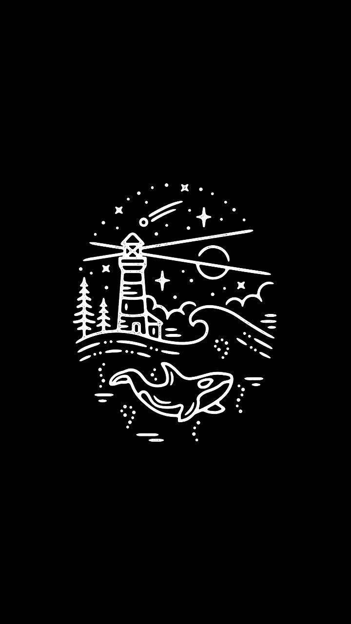 Black And White Aesthetic Lighthouse Doodle Wallpaper