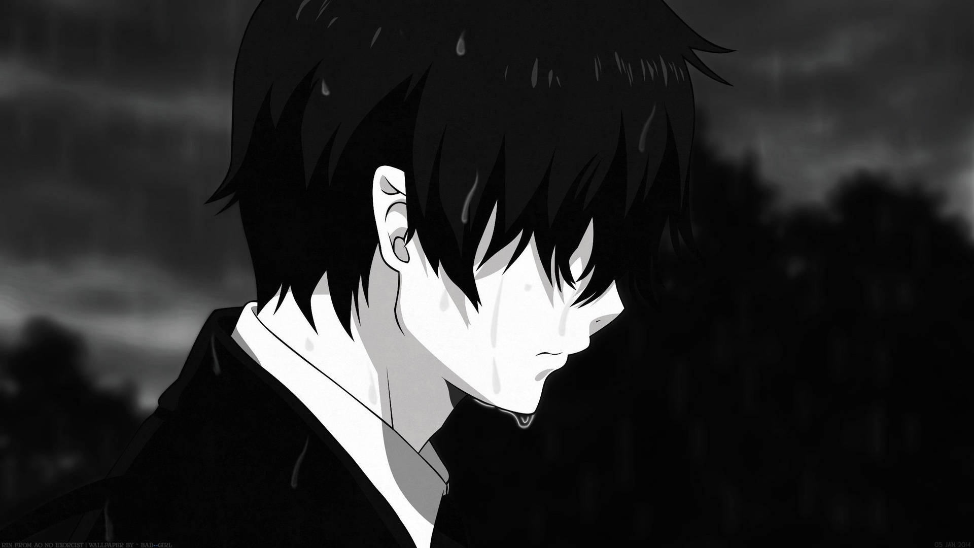 Black And White Alone Sad Anime Boys Background