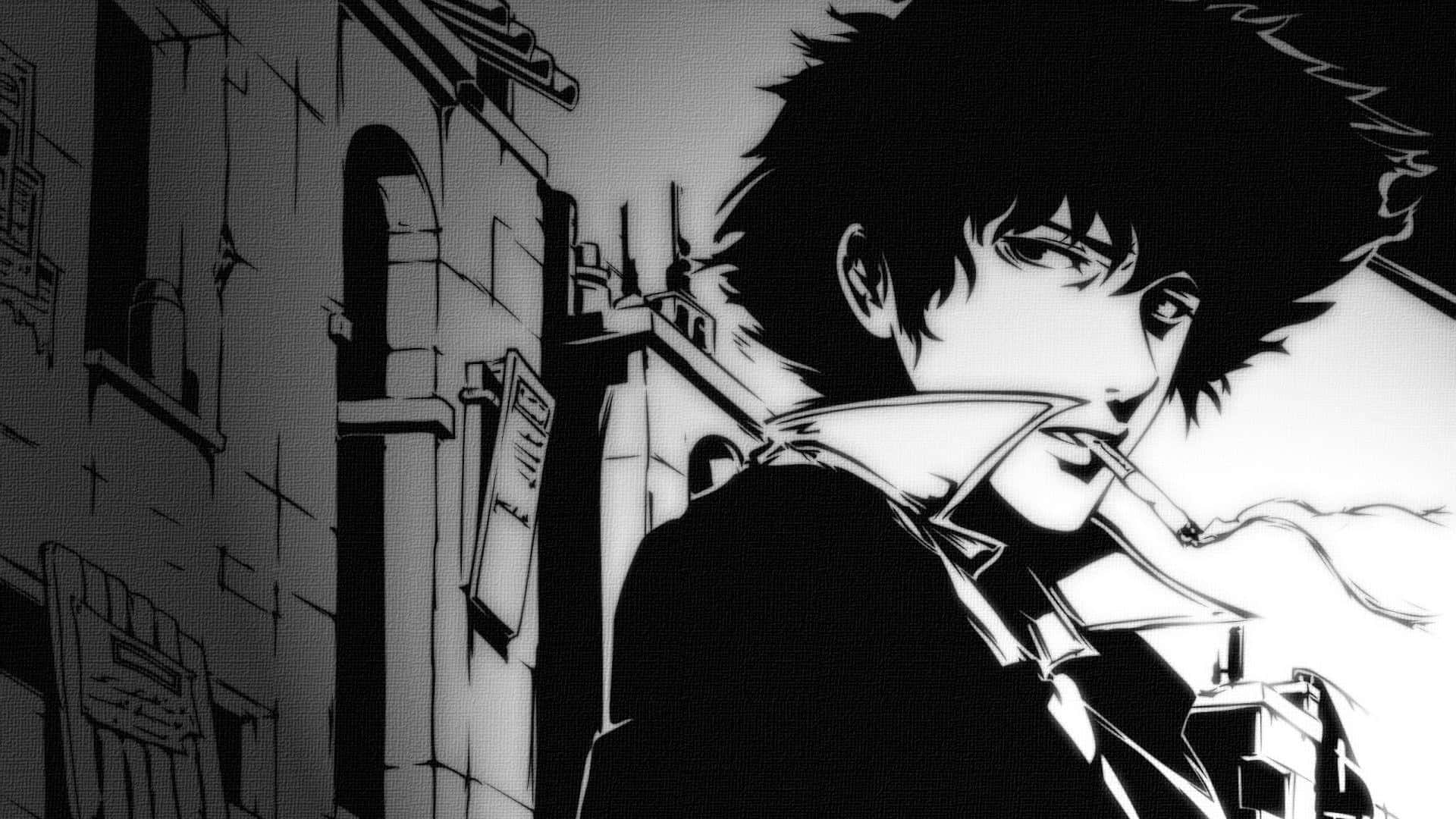 Intriguing Black and White Anime Scene