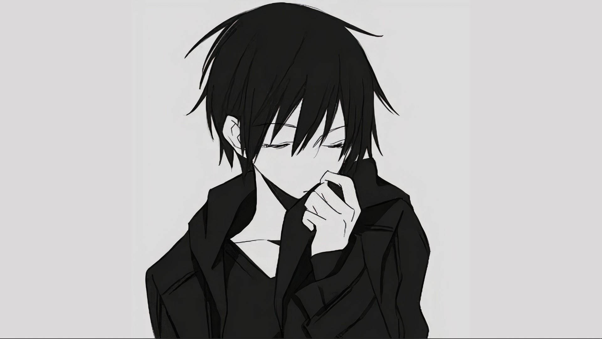 Black And White Anime Boy Eyes Closed Wallpaper