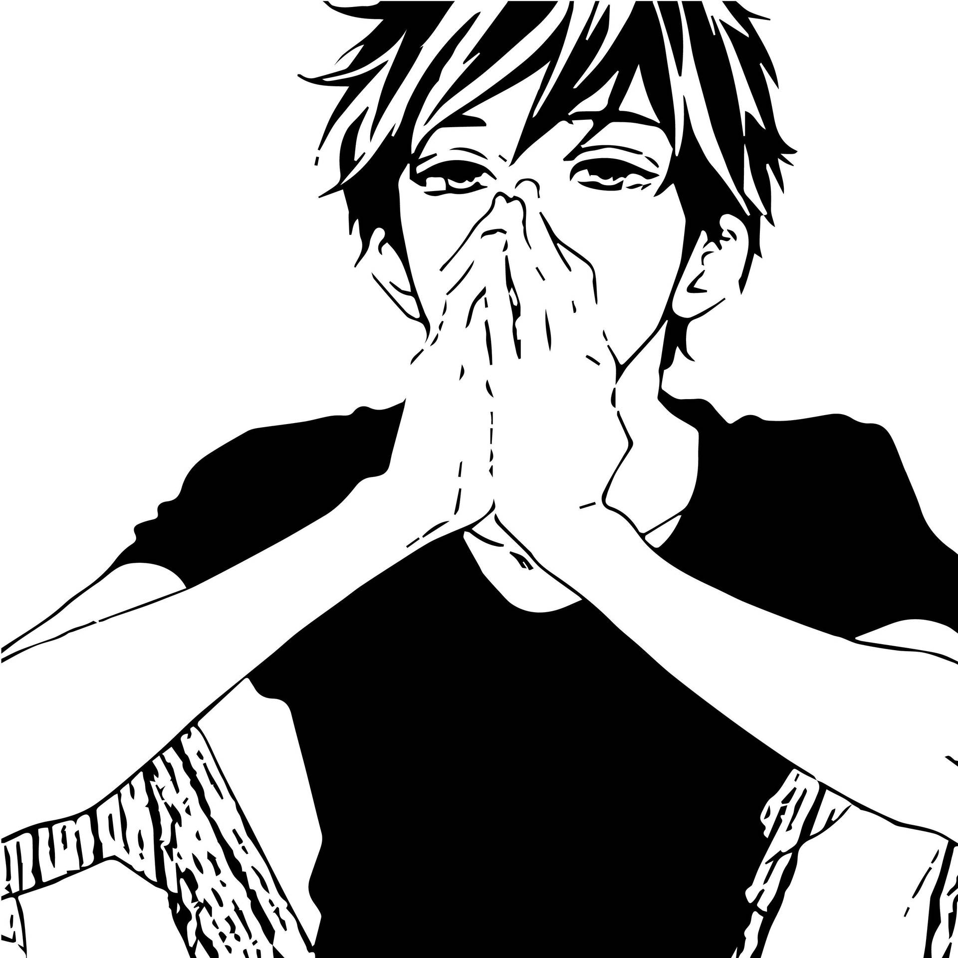 En ung manga-dreng i sort og hvid tegneseriestil. Wallpaper