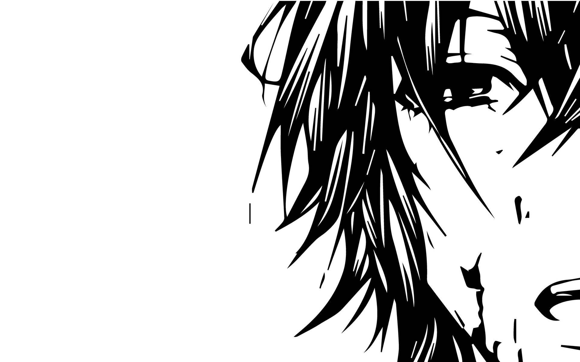 A black and white anime drawing depicting a young boy. Wallpaper