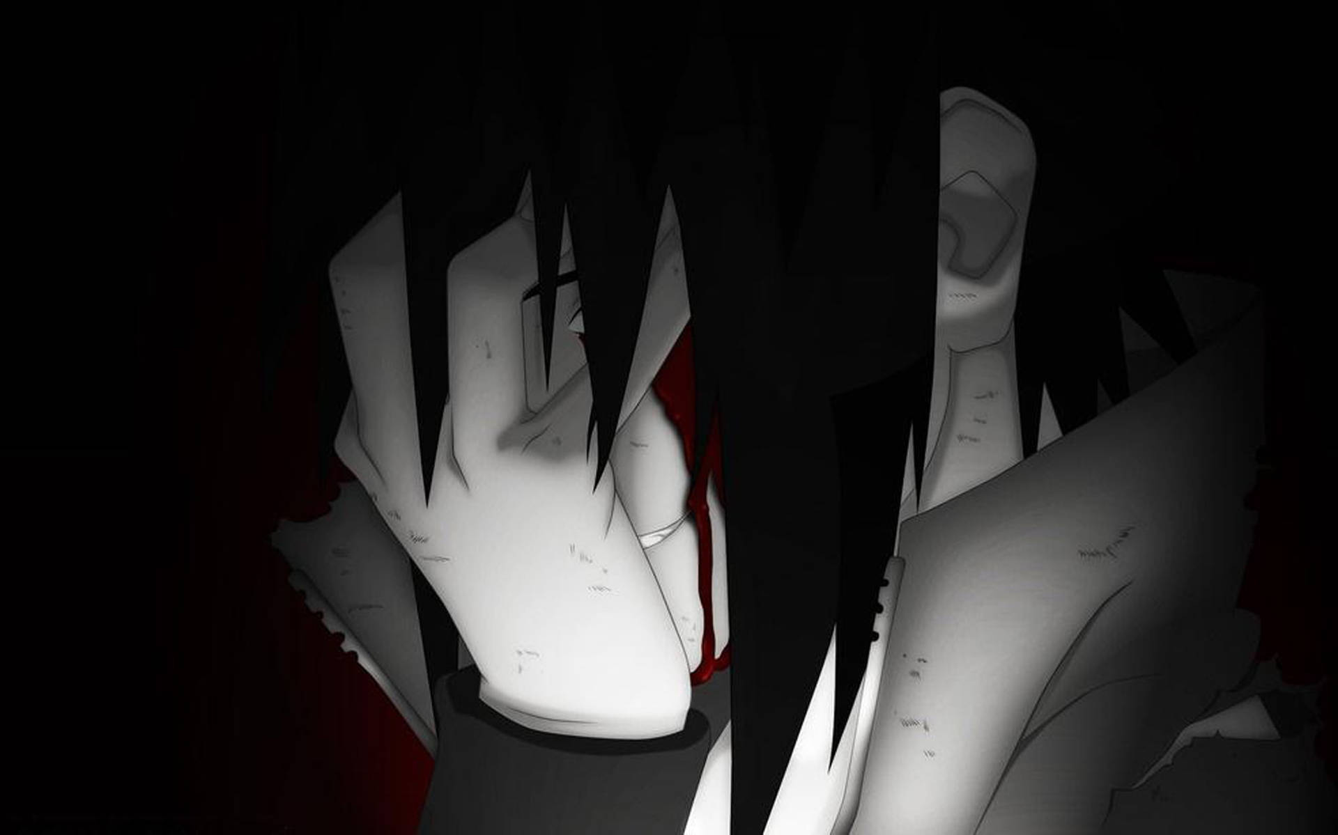 An intense black and white anime boy. Wallpaper