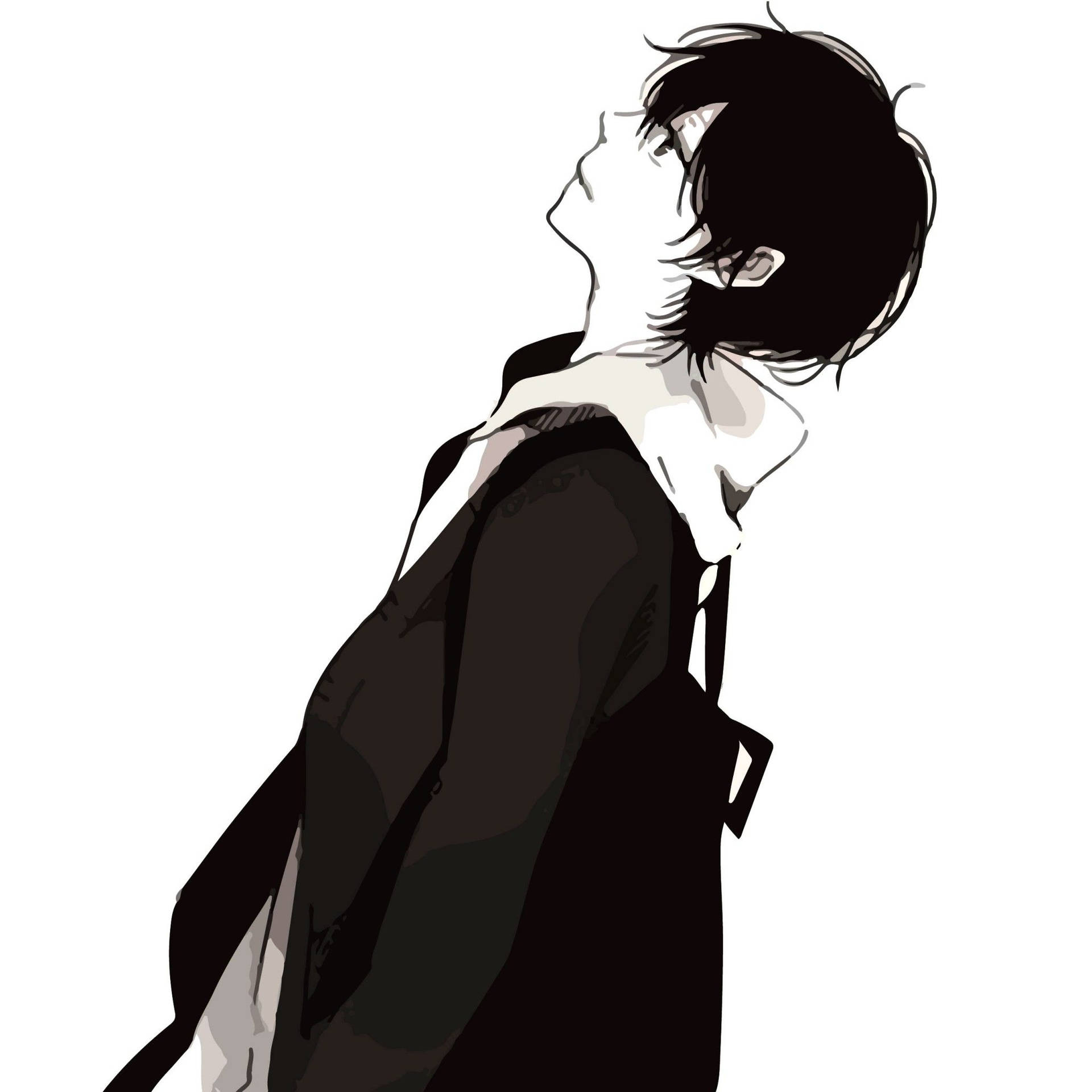 Black And White Anime Boy Looking Up Wallpaper