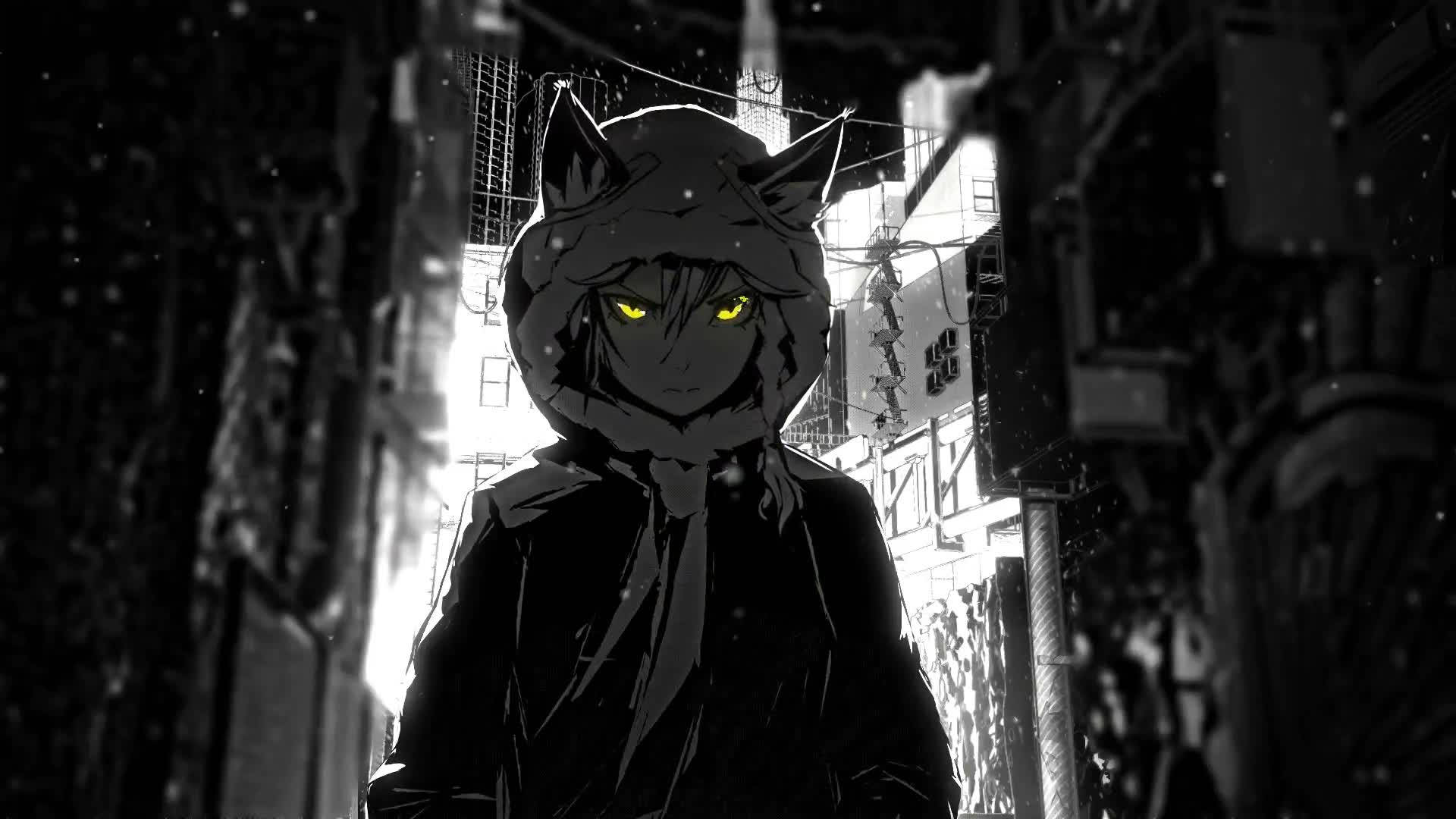 A black and white portrait of a creative anime boy Wallpaper