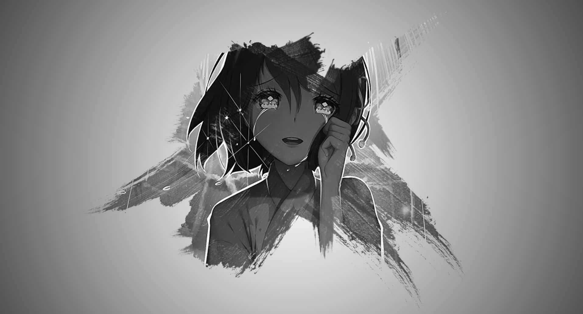 Black And White Anime Girl Crying Landscape Minimalist Wallpaper