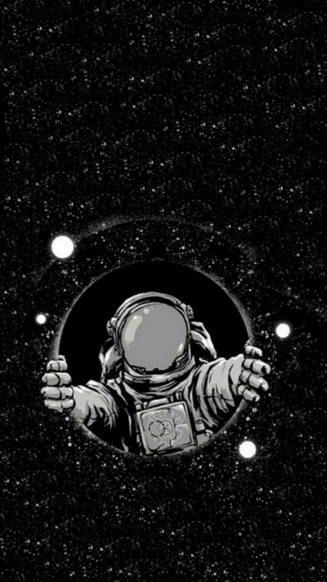 Black And White Astronaut Space Hole Entrance Art Wallpaper