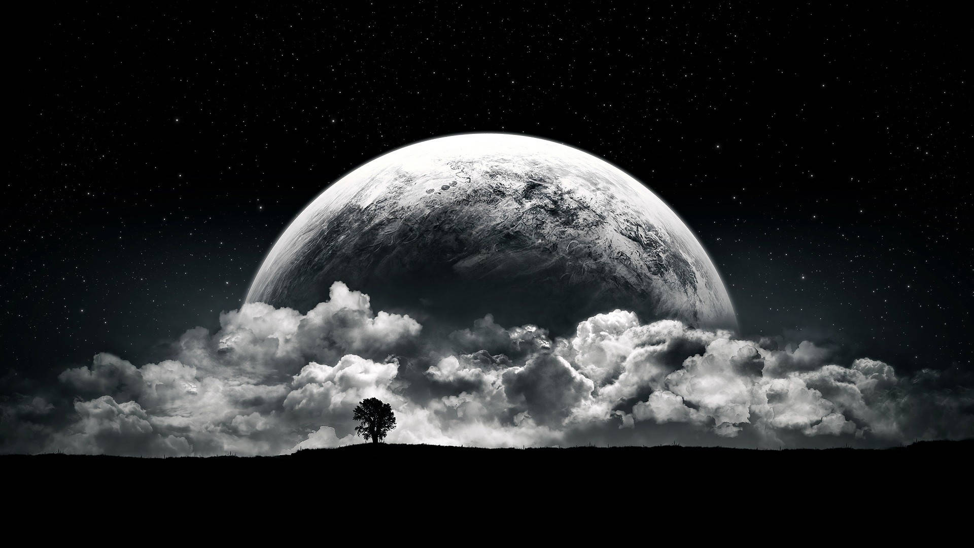 Black And White Astronaut Huge Planet View Wallpaper