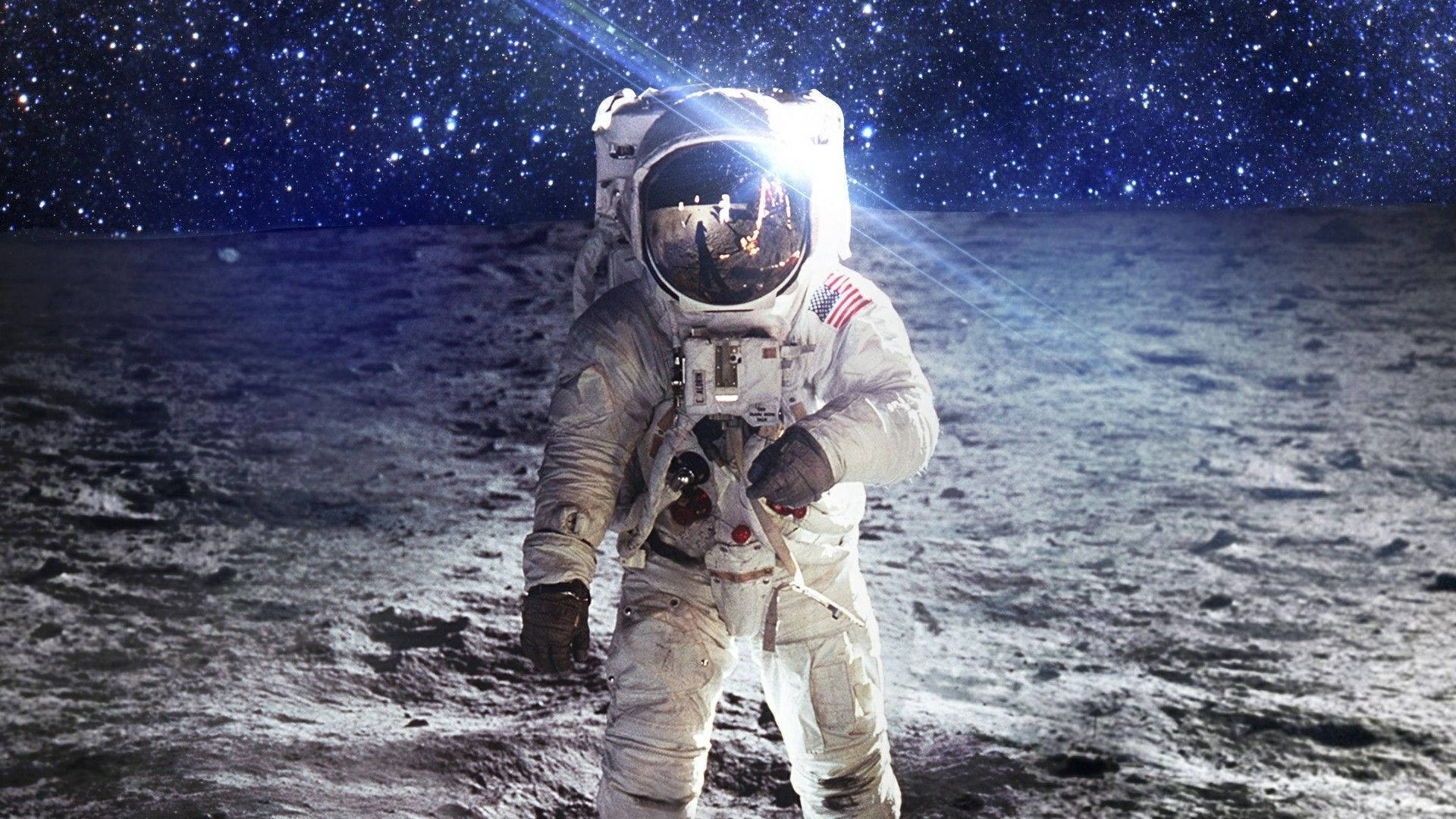 Astronautaen Blanco Y Negro En La Superficie De La Luna. Fondo de pantalla