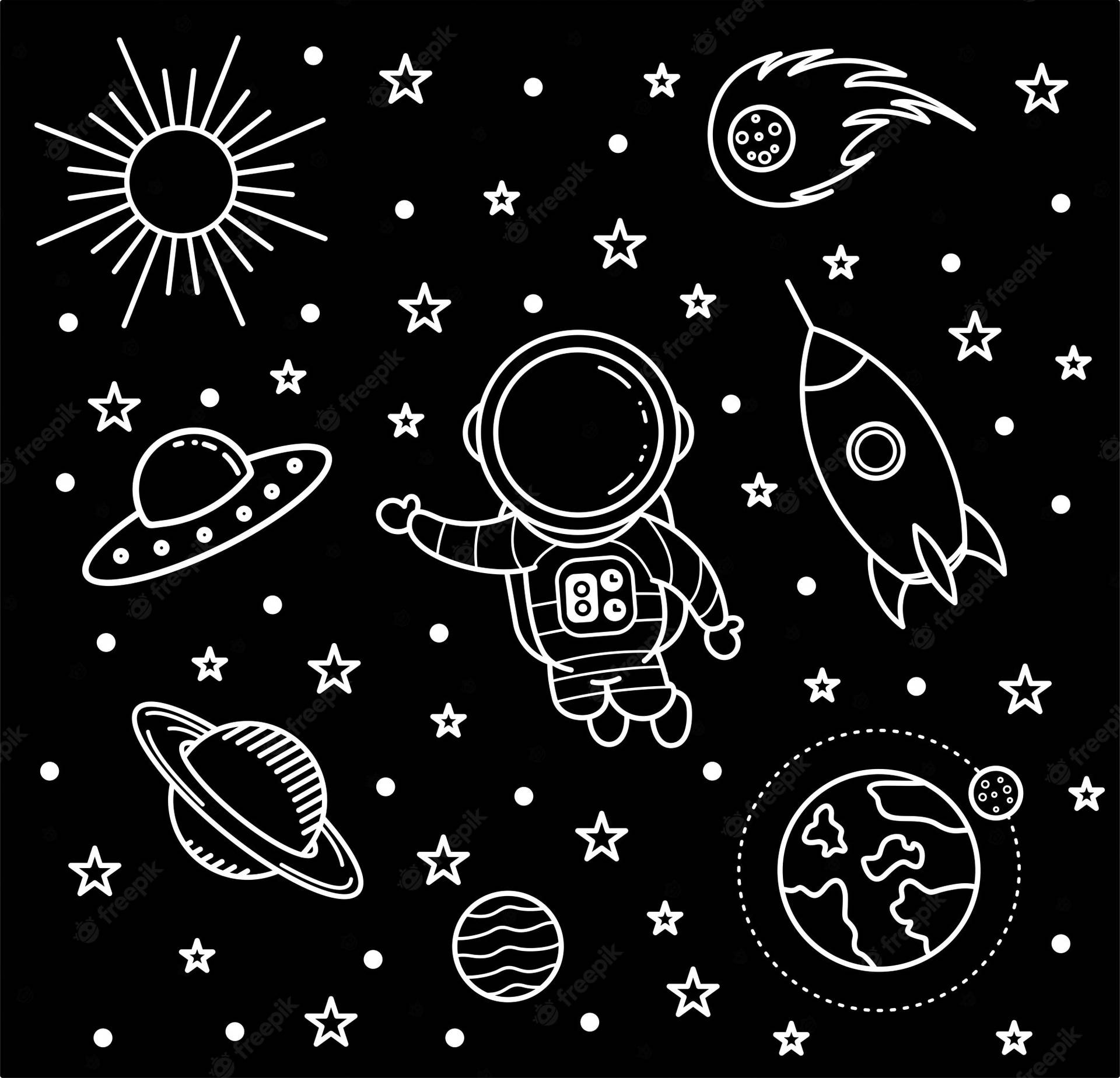 Diseñomini De Esbozos De Astronautas En Blanco Y Negro. Fondo de pantalla