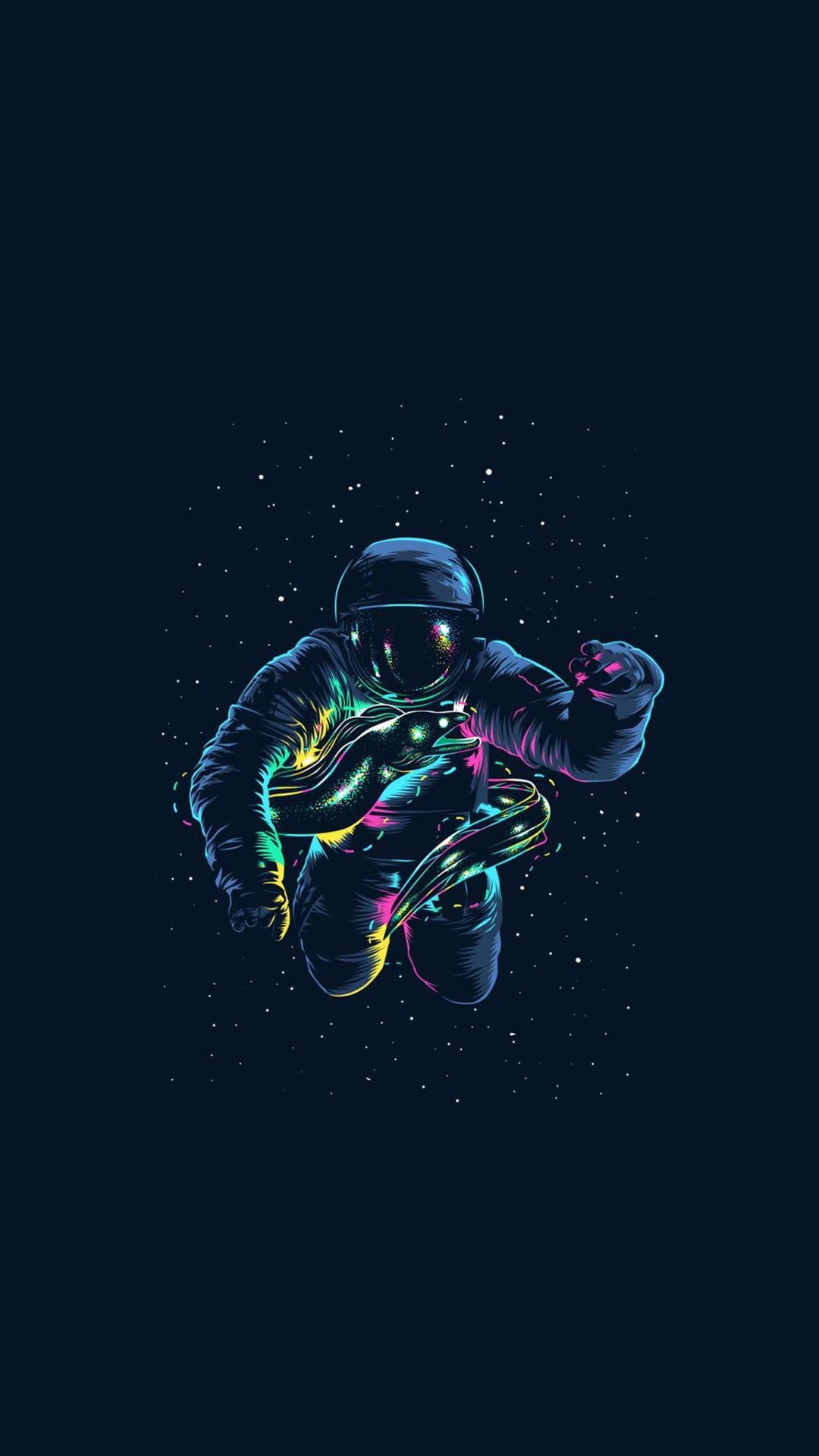 Astronautain Bianco E Nero Con Colori Neon Sfondo