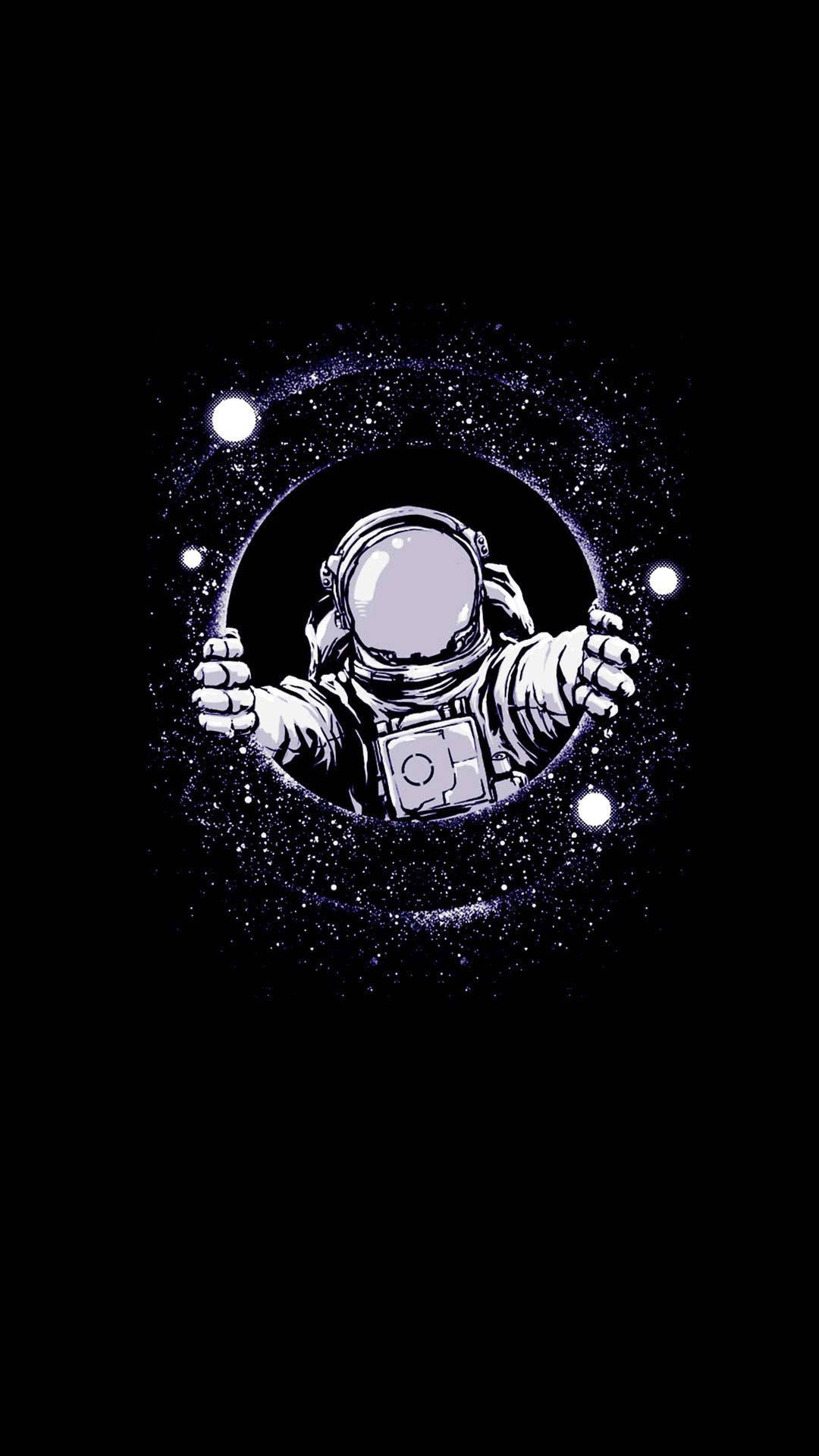 En sort og hvid astronaut, der går gennem et Kosmisk landskab. Wallpaper