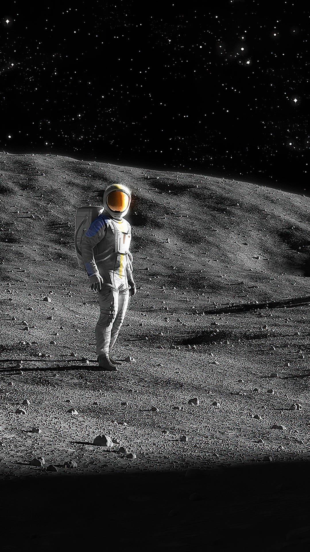 Black And White Astronaut Moon Land Portrait Wallpaper