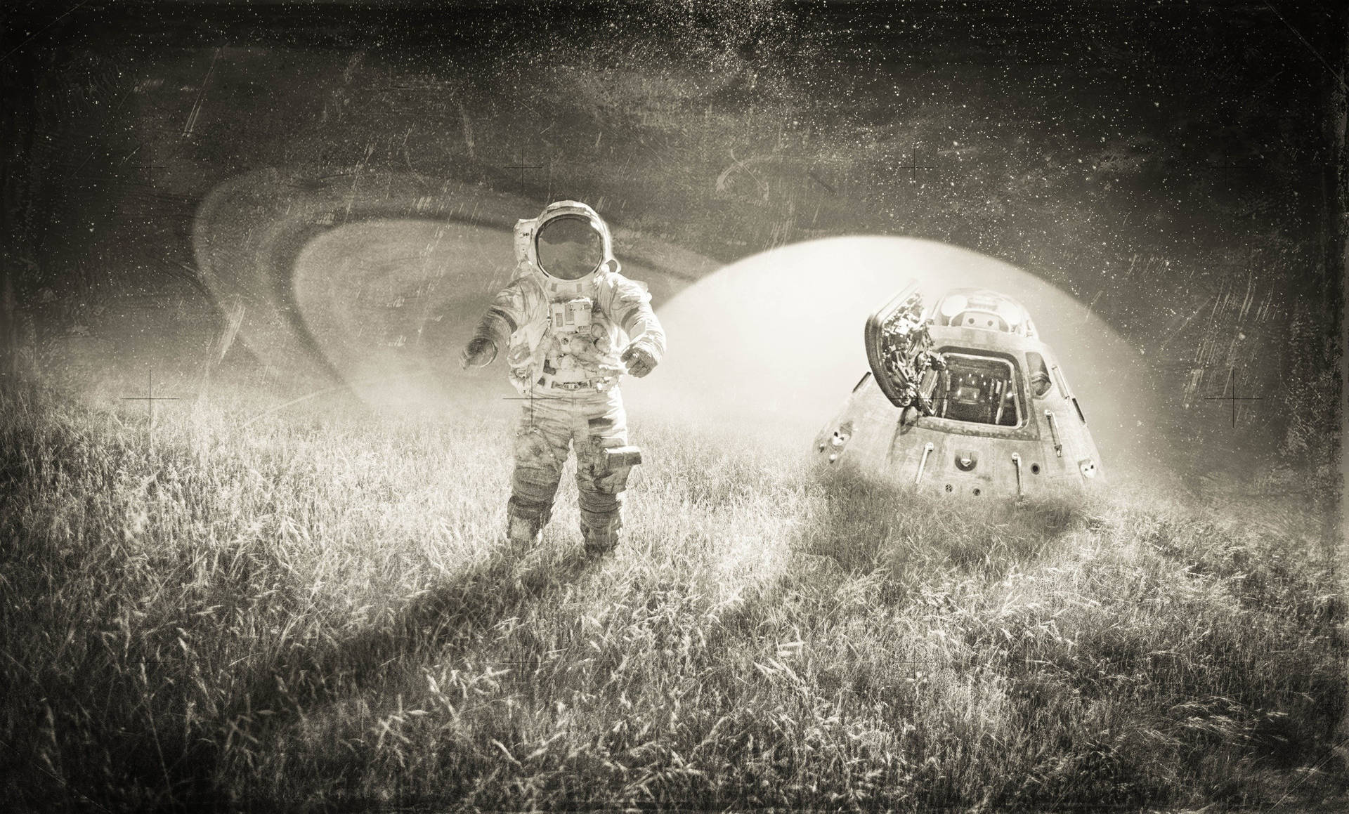 Astronautaen Blanco Y Negro: Fotografía Clásica Antigua Fondo de pantalla