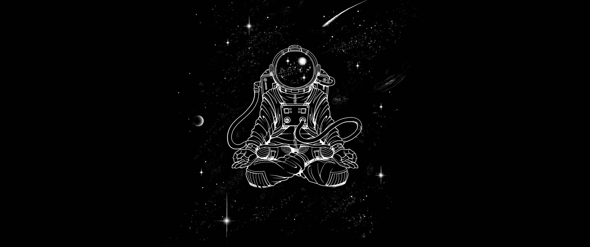 Artede Un Astronauta Practicando Yoga En Blanco Y Negro. Fondo de pantalla