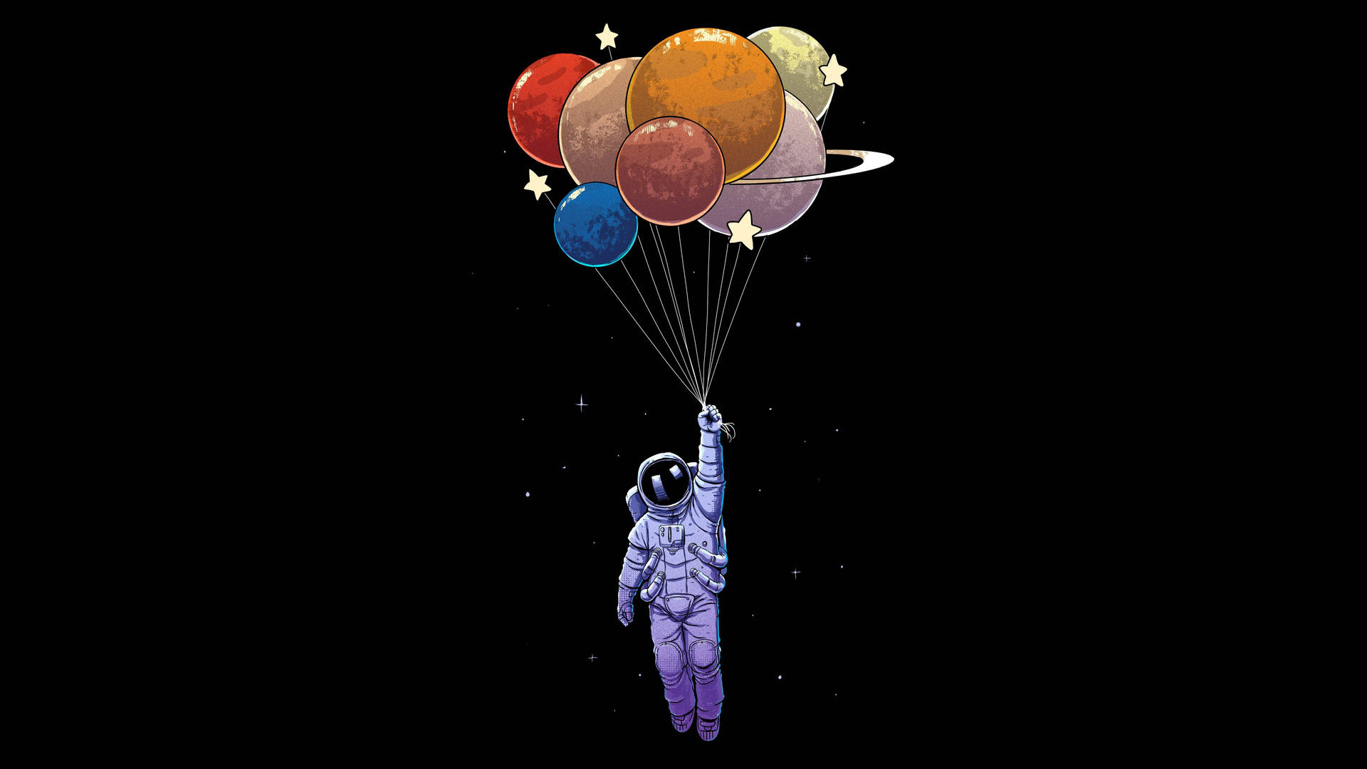 Black And White Astronaut Floats In Balloon Wallpaper