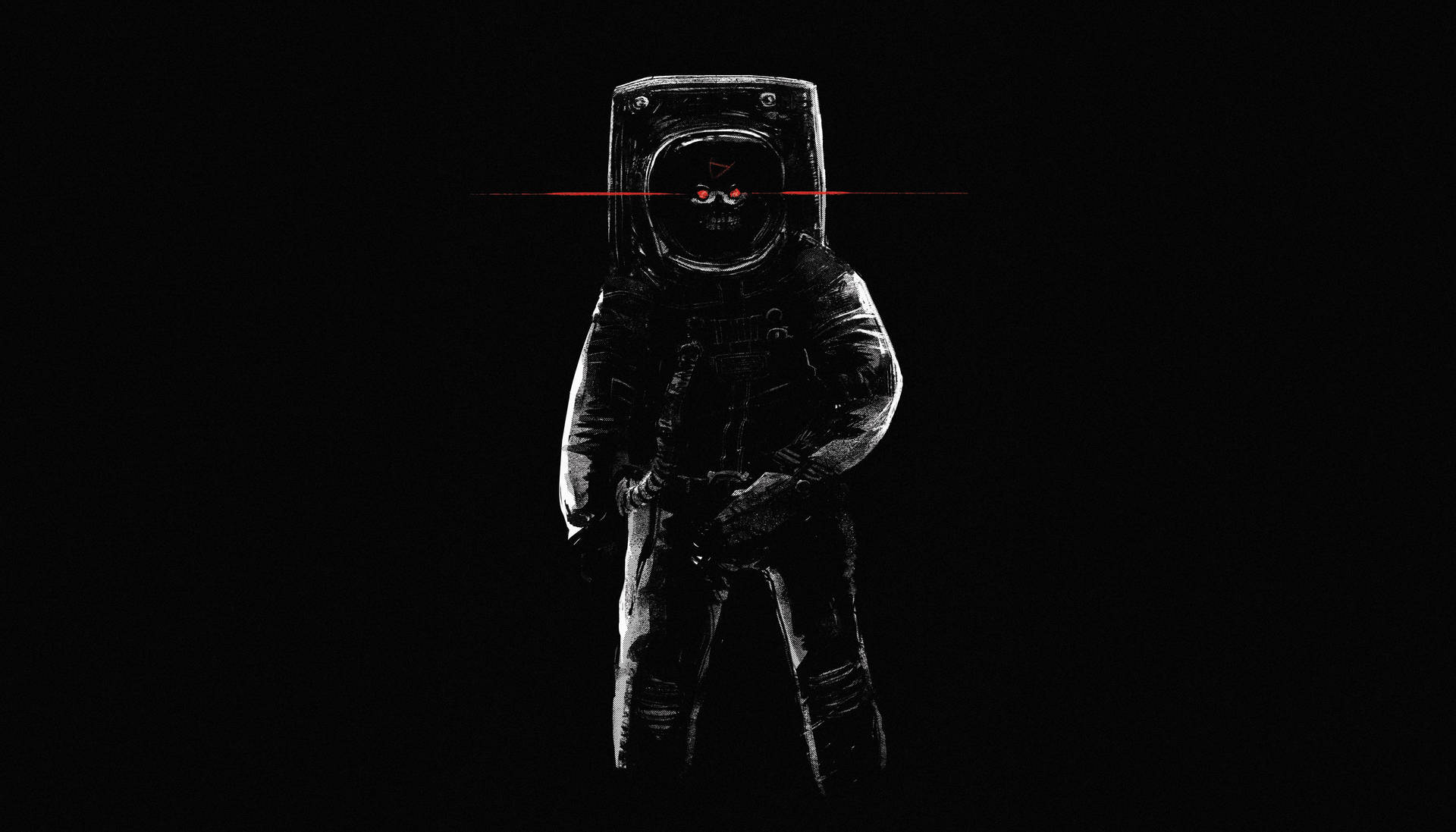 Sombrade Astronauta En Blanco Y Negro Con Ojo Rojo. Fondo de pantalla