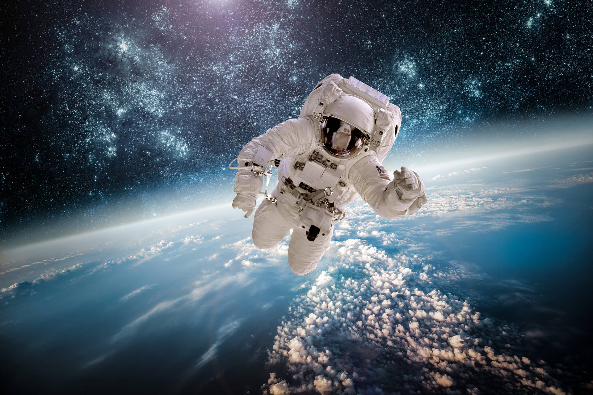 En astronaut i sort og hvidt rum. Wallpaper