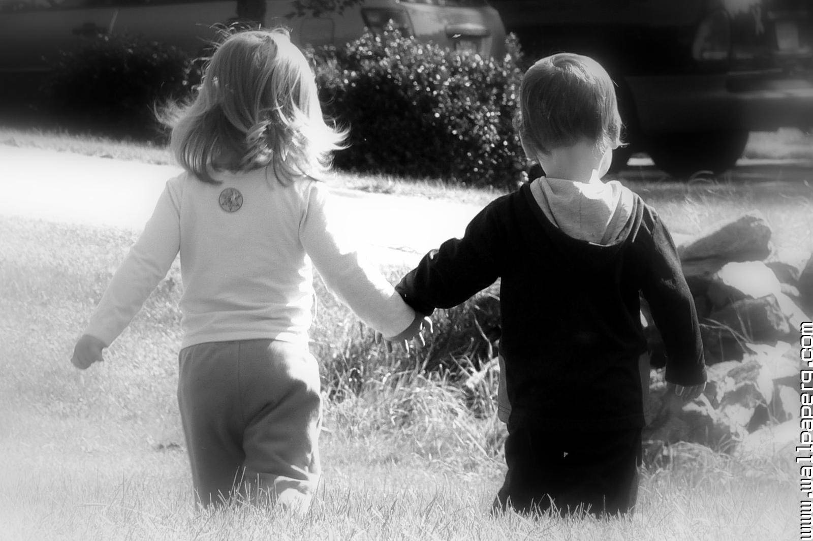 Black And White Boy And Girl Holding Hands Wallpaper