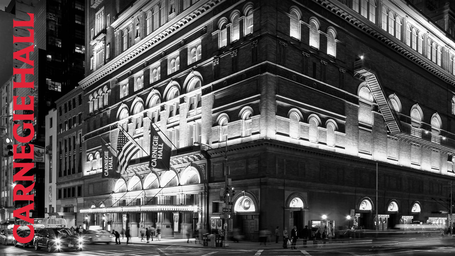 Black-and-white Carnegie Hall Building Wallpaper