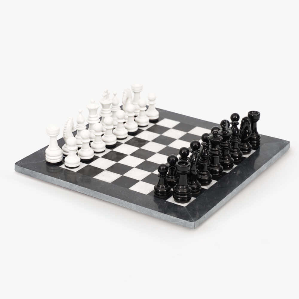 An intense match on a black and white chessboard Wallpaper
