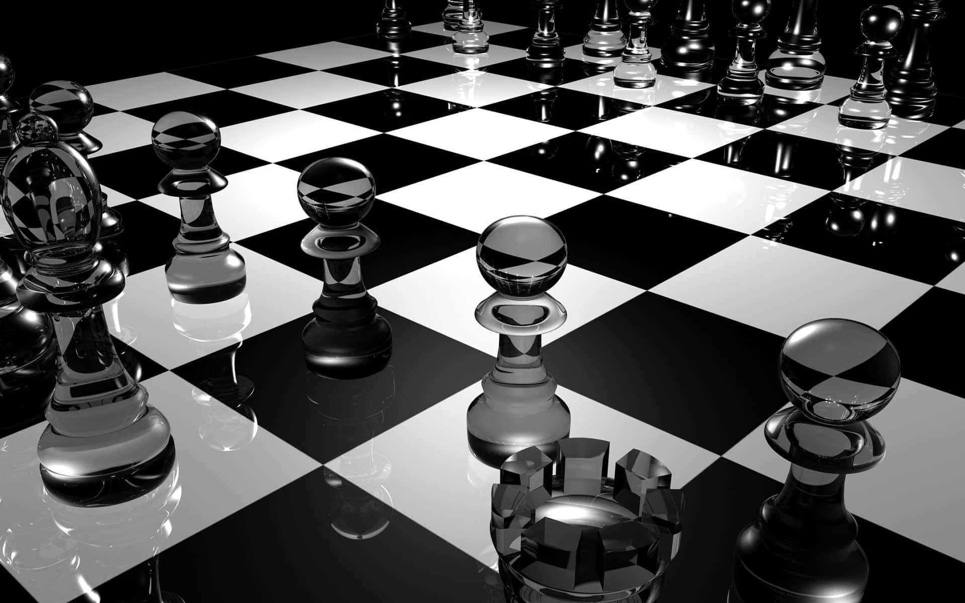 Intense Battle of Minds on a Black and White Chess Board Wallpaper