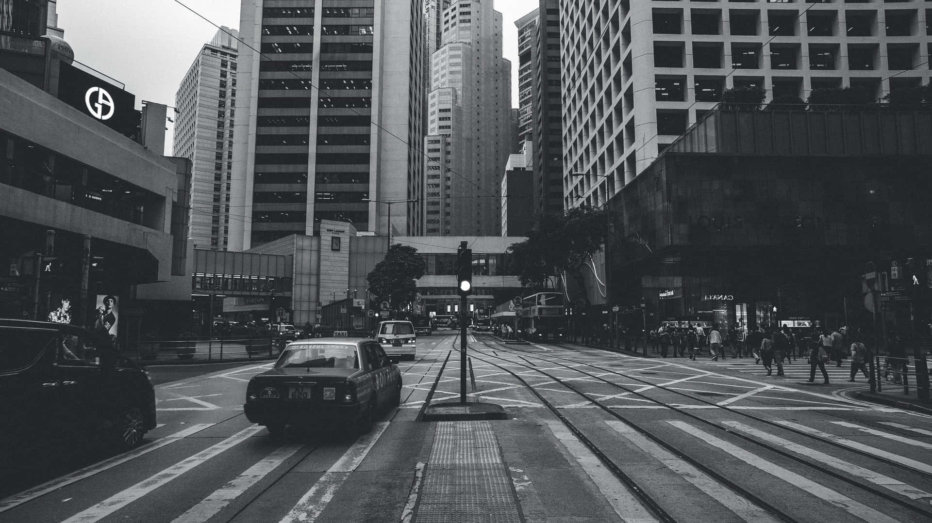 A Black And White Photo Of A City Street Wallpaper