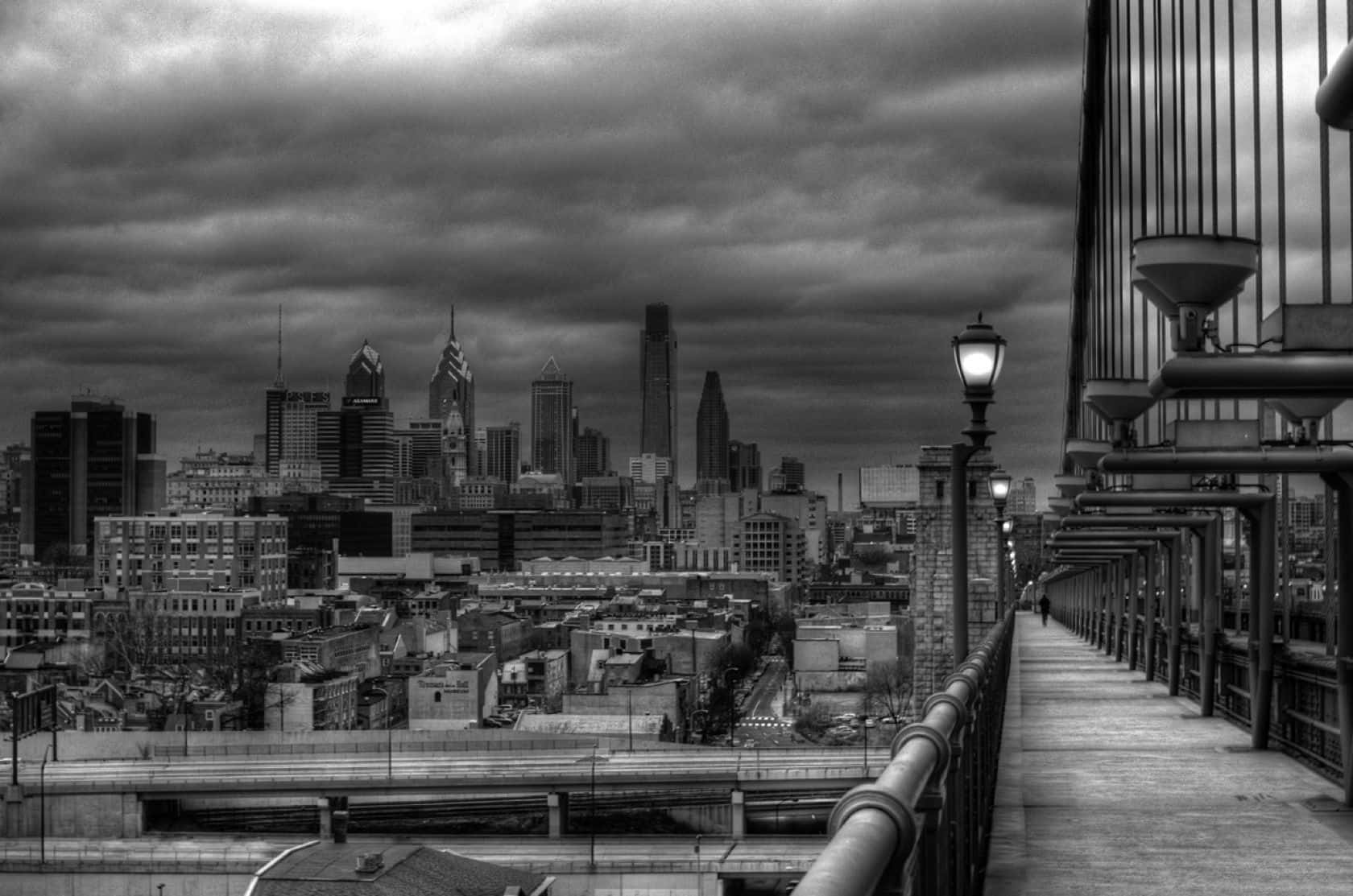 Caption: Stunning Black and White Cityscape View Wallpaper