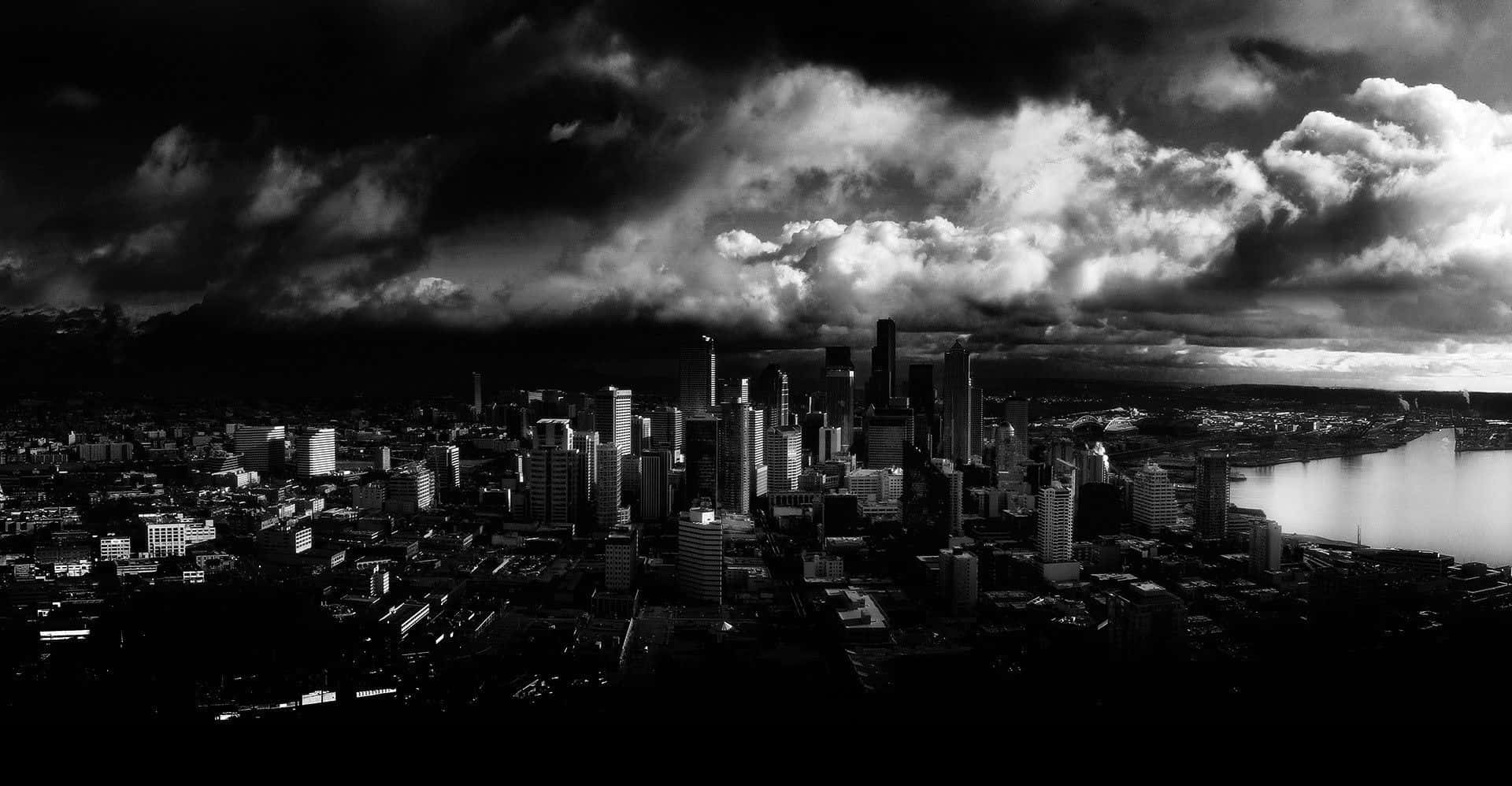 Black and White City Skyline Wallpaper