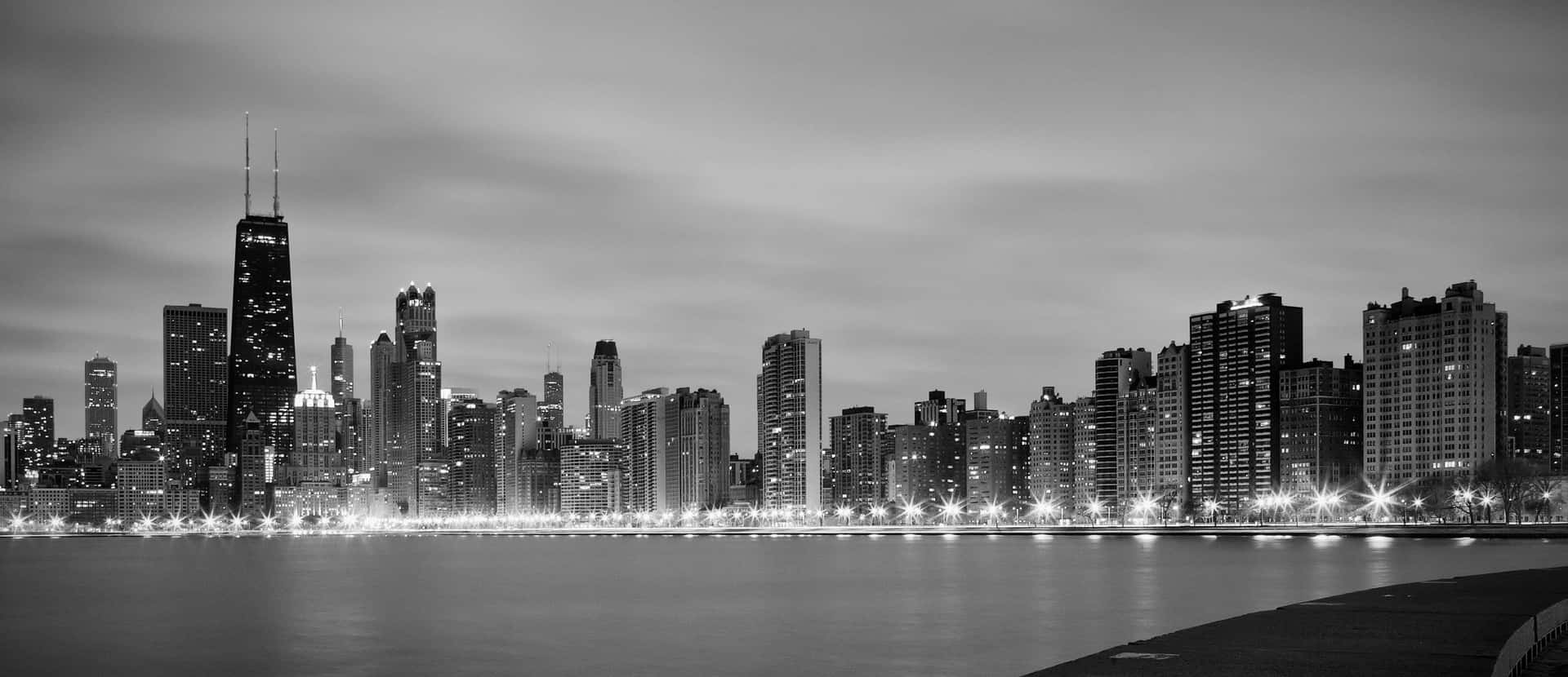 Black and White Cityscape Panoramic View Wallpaper