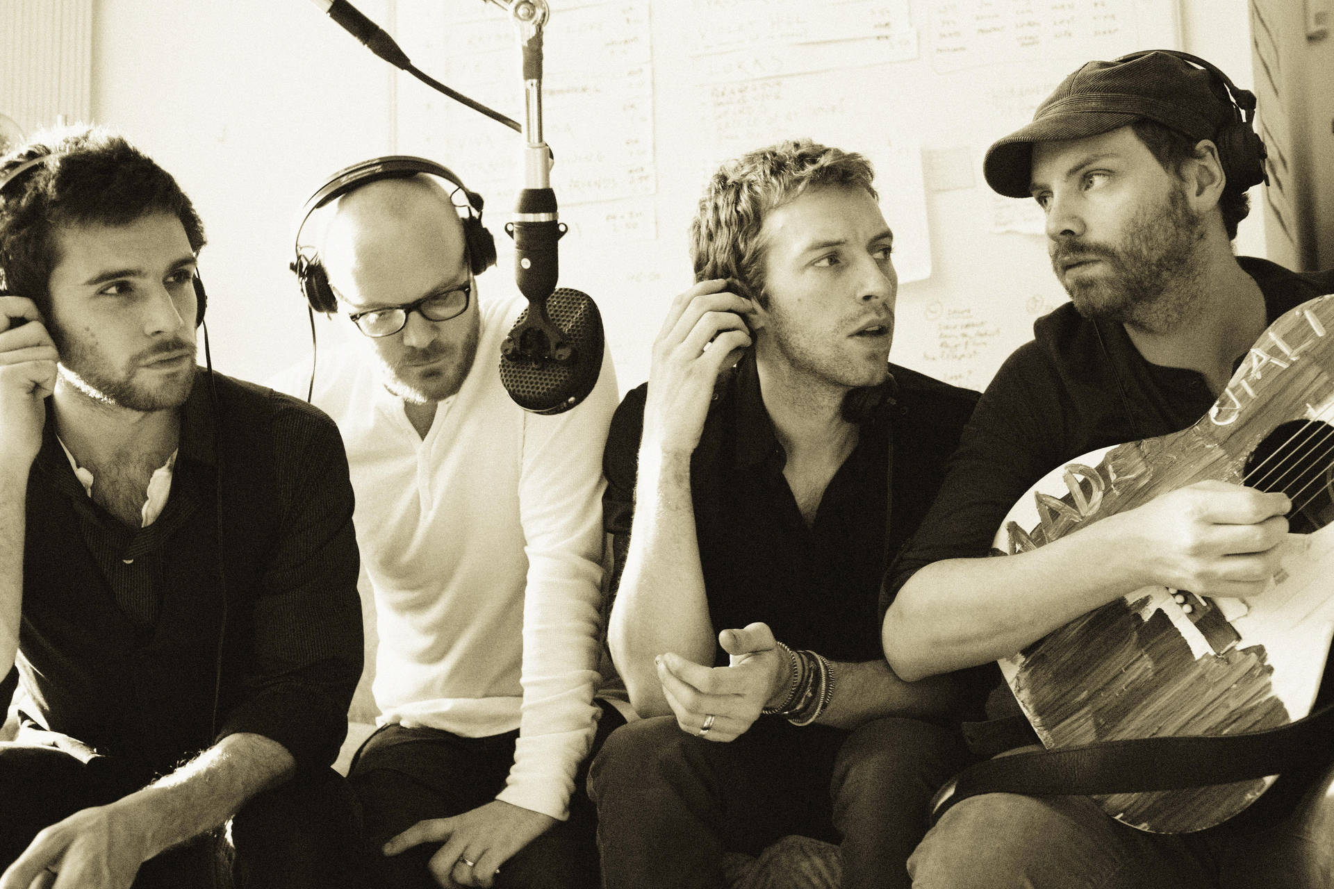 Coldplay in the Studio: A Vision in Black and White Wallpaper