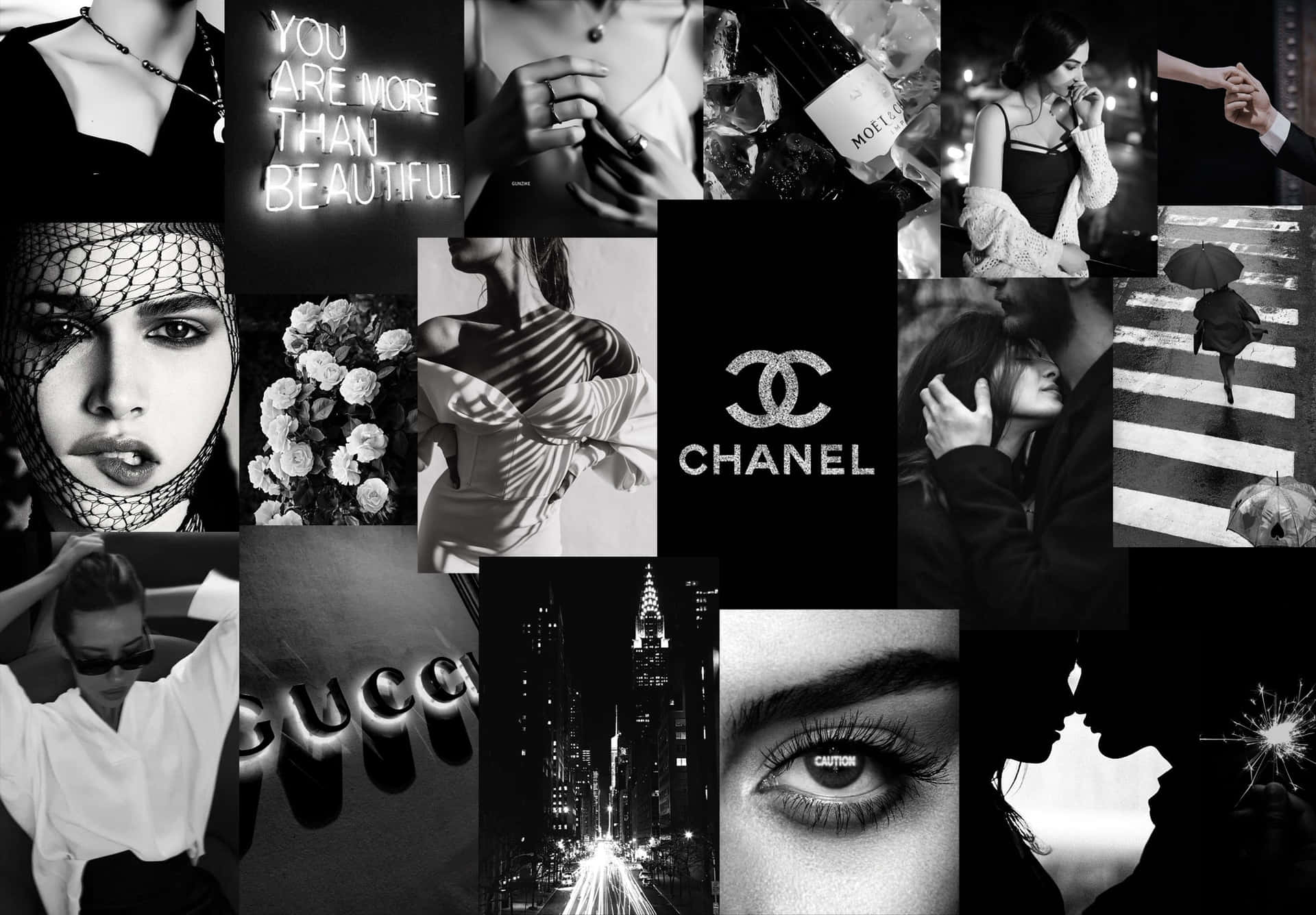 Color your world with a unique black and white collage Wallpaper