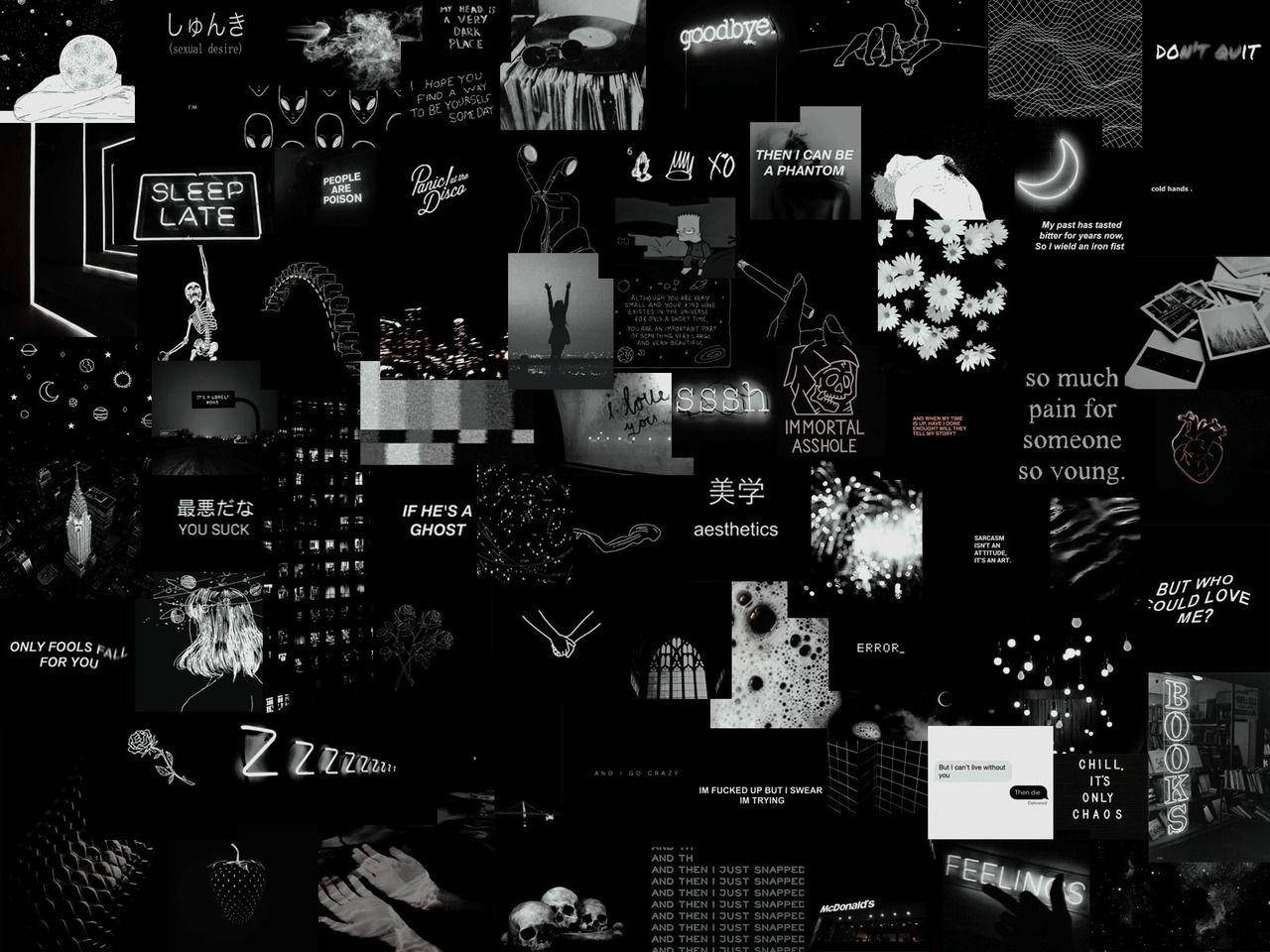 Collageen Blanco Y Negro Con Estética Grunge Oscuro. Fondo de pantalla