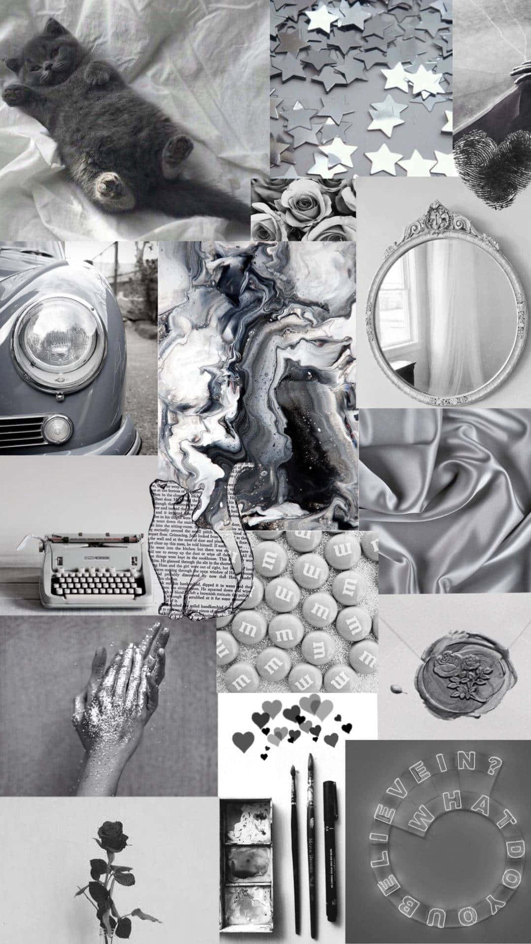 A Collage Of Various Items In Black And White Wallpaper