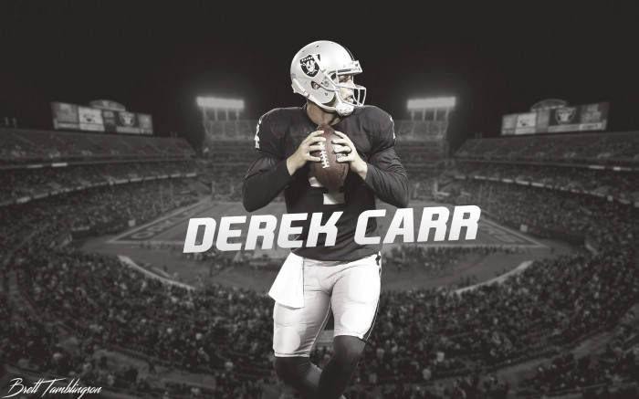 Black And White Derek Carr In Stadium Wallpaper
