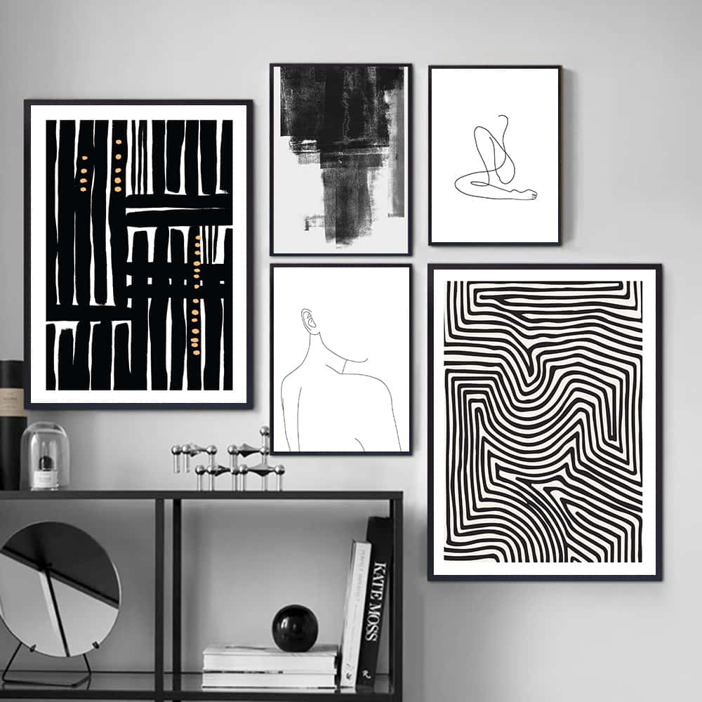 An abstract black and white drawing Wallpaper