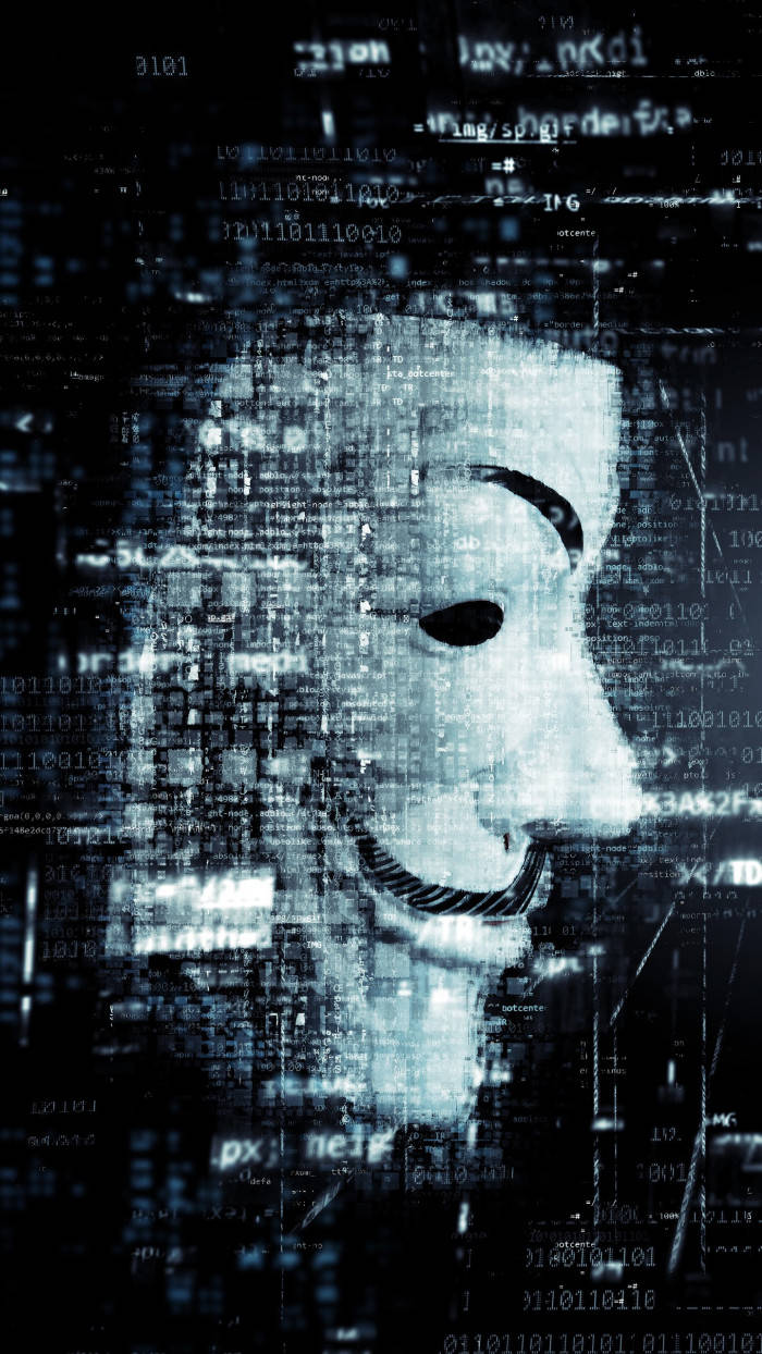 Svartoch Vit Fawkes-mask Hacker 3d. Wallpaper