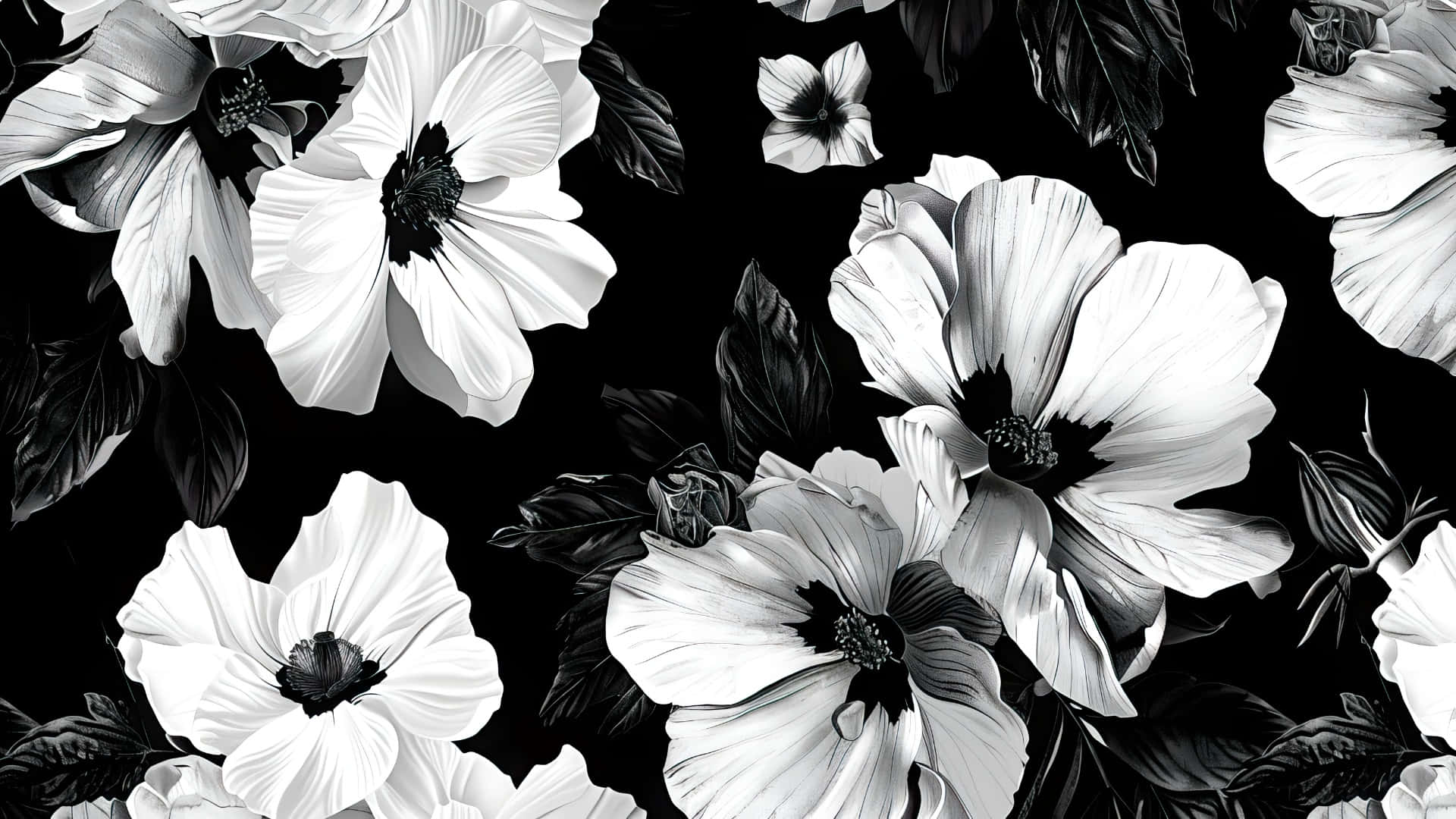 Black And White Floral Pattern Wallpaper