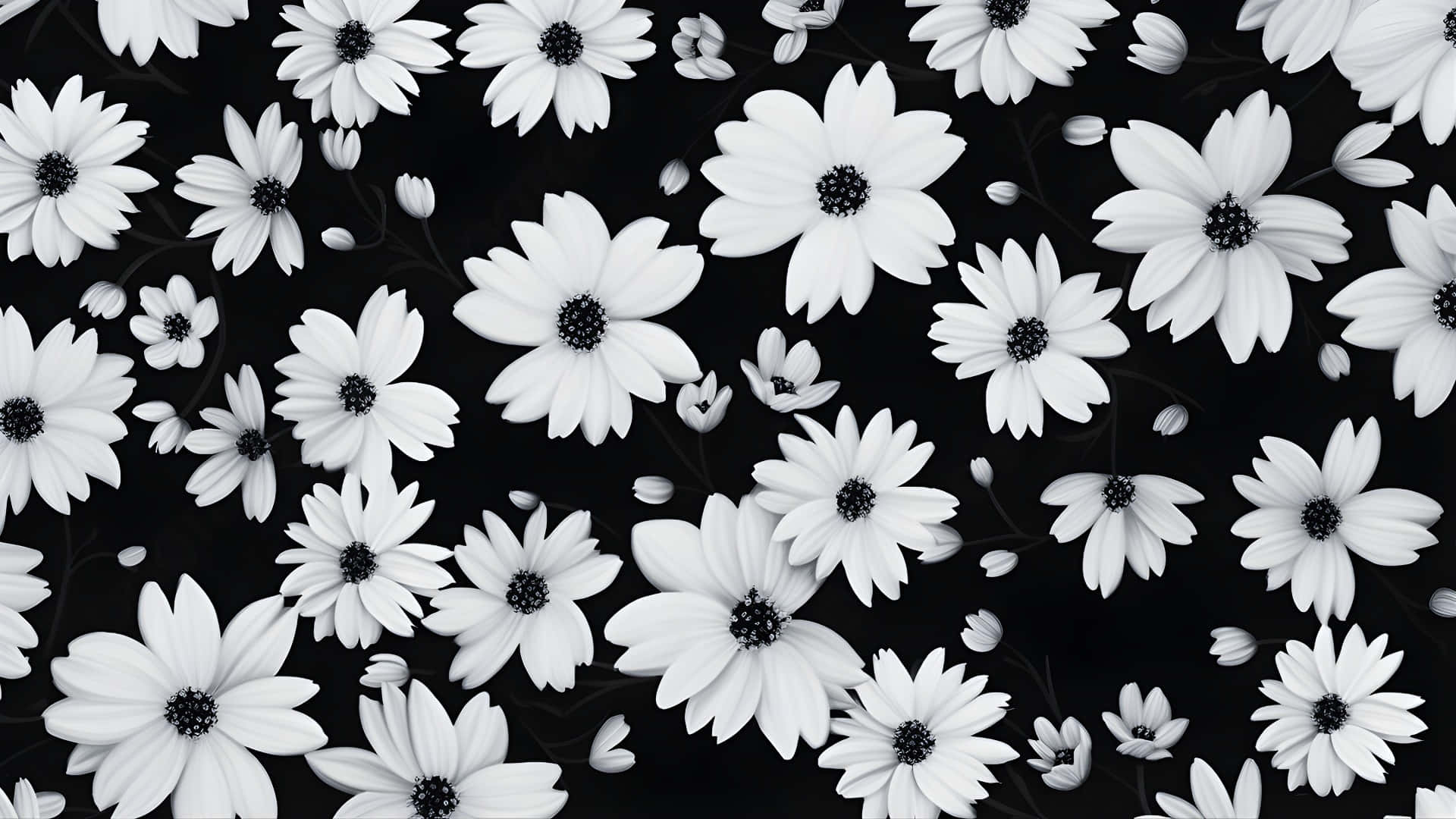 Black And White Floral Pattern Wallpaper