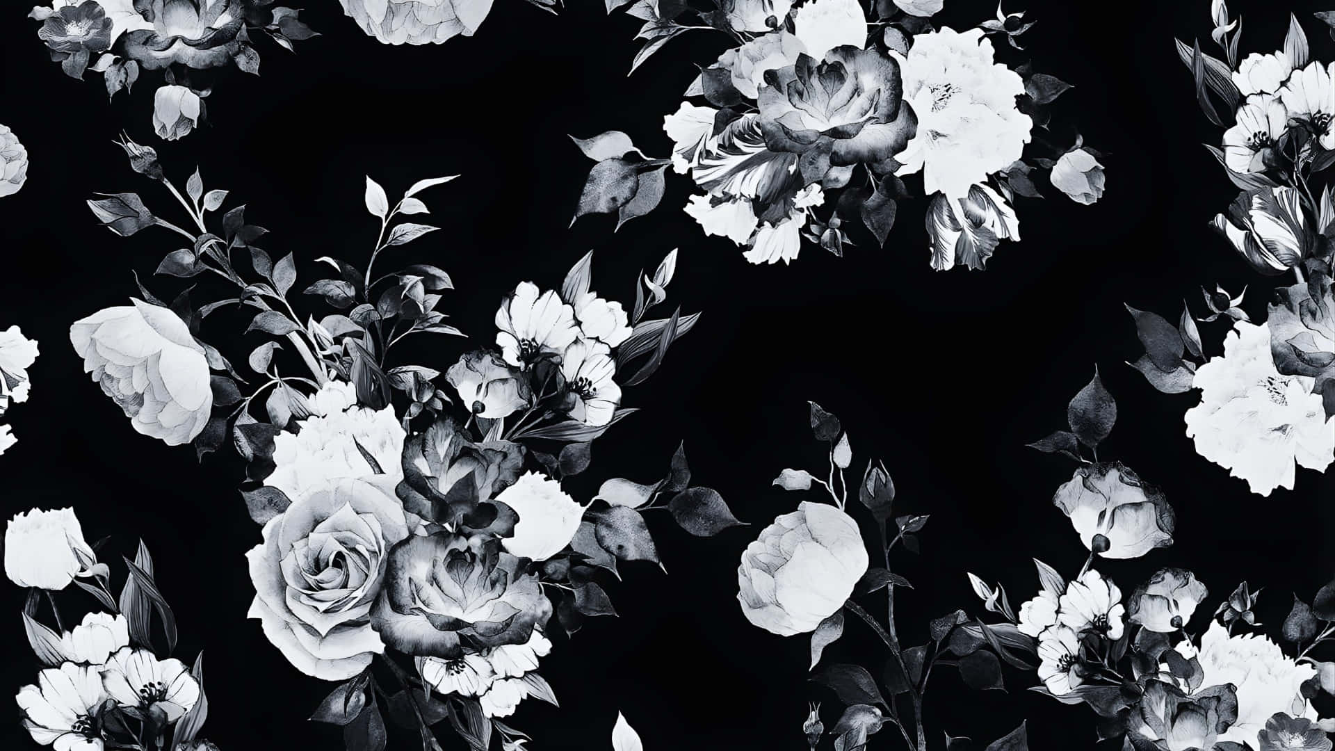 Black And White Floral Pattern Wallpaper