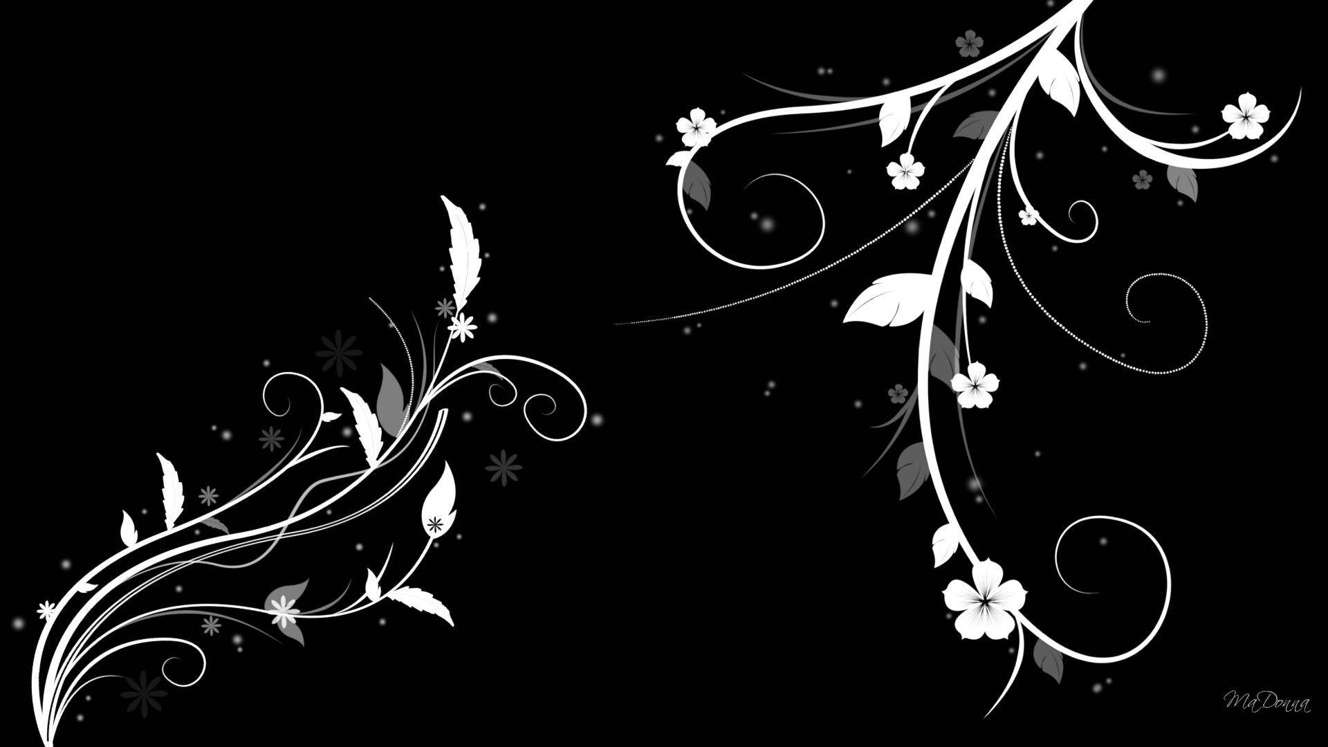 Black And White Flower And Leaves Wallpaper