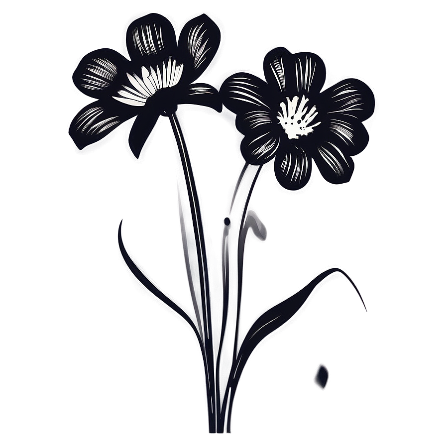 Black And White Flower Silhouette Png 05252024 PNG