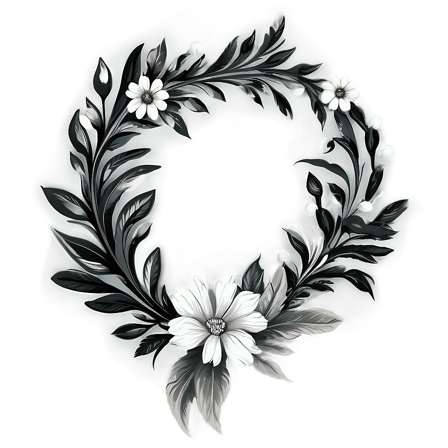 Black And White Flower Wreath Png 05252024 PNG